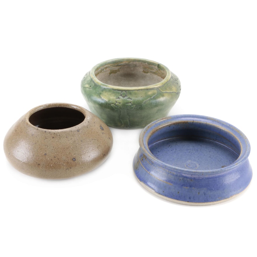 J. Hefren and Other Artist Signed Glazed Ceramic Low Bowls