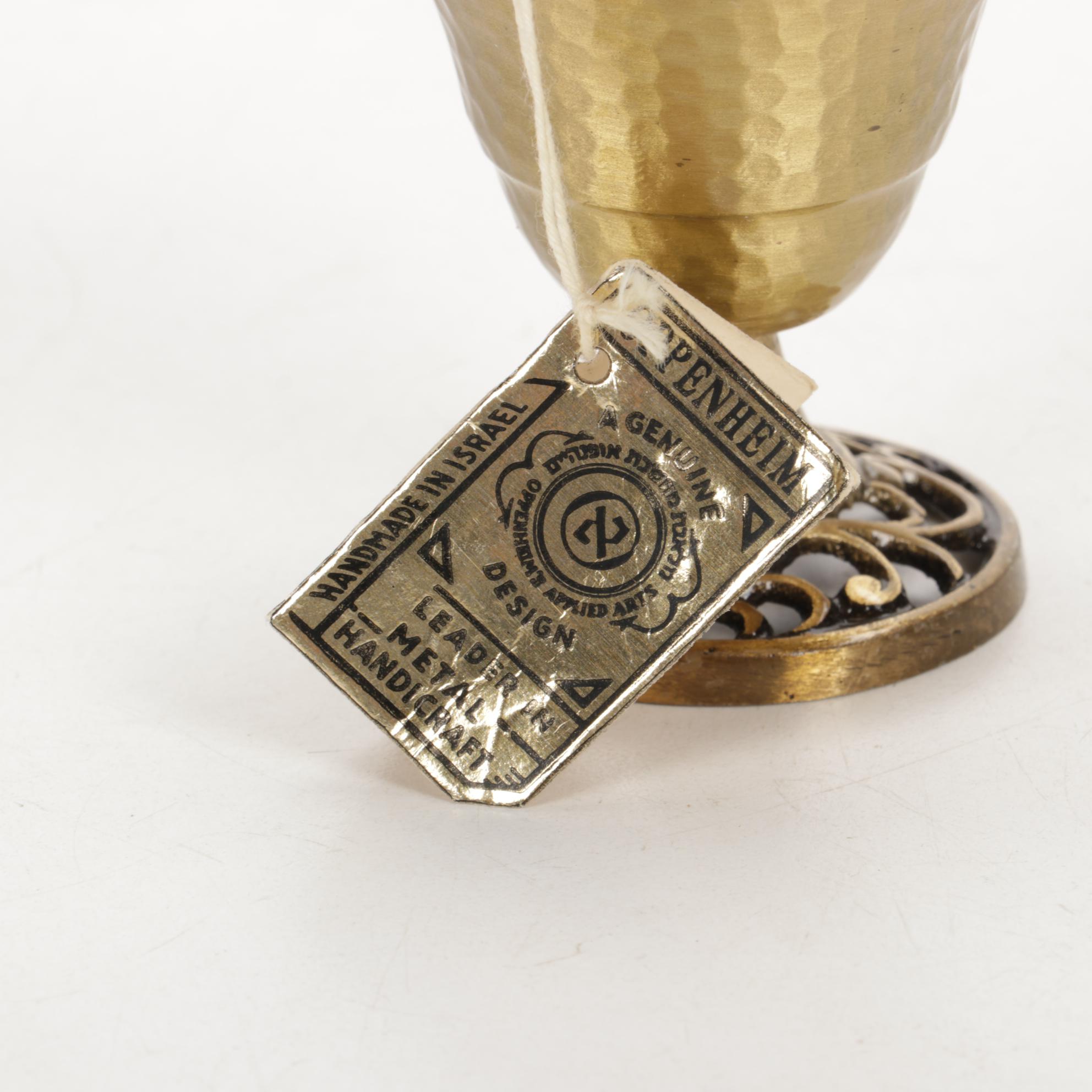 Oppenheim Handcrafted Israeli Brass Havdalah Set and Mezuzah Case