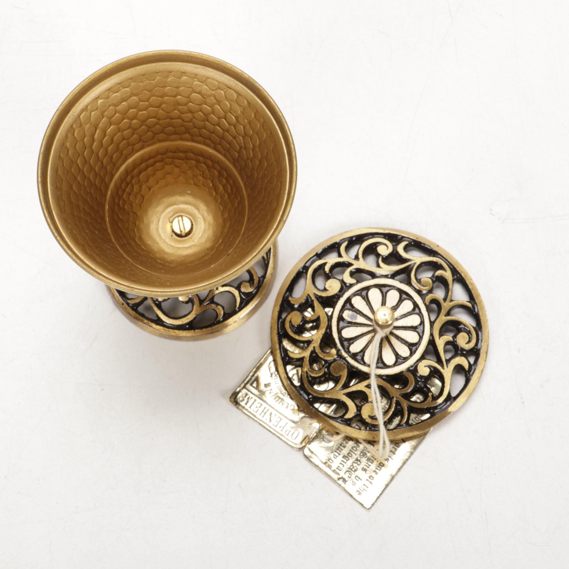 Oppenheim Handcrafted Israeli Brass Havdalah Set and Mezuzah Case