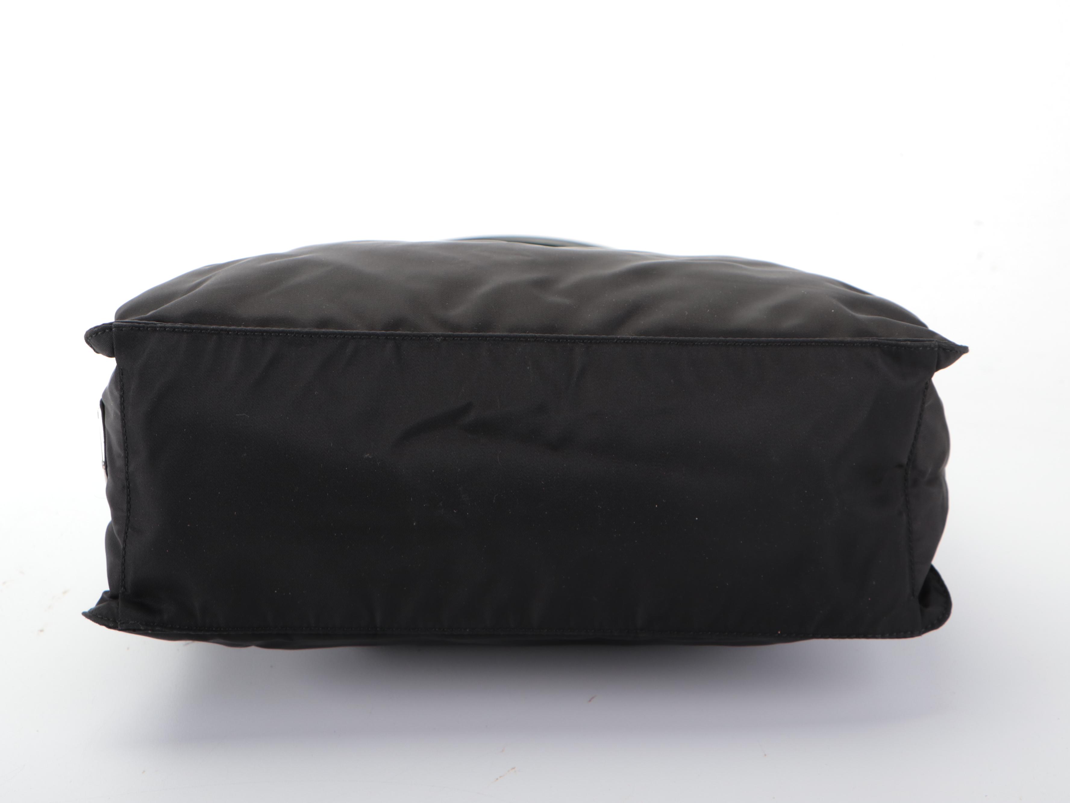 Prada Small Shoulder Bag in Black Nylon Tessuto with Hinged Composite Handle