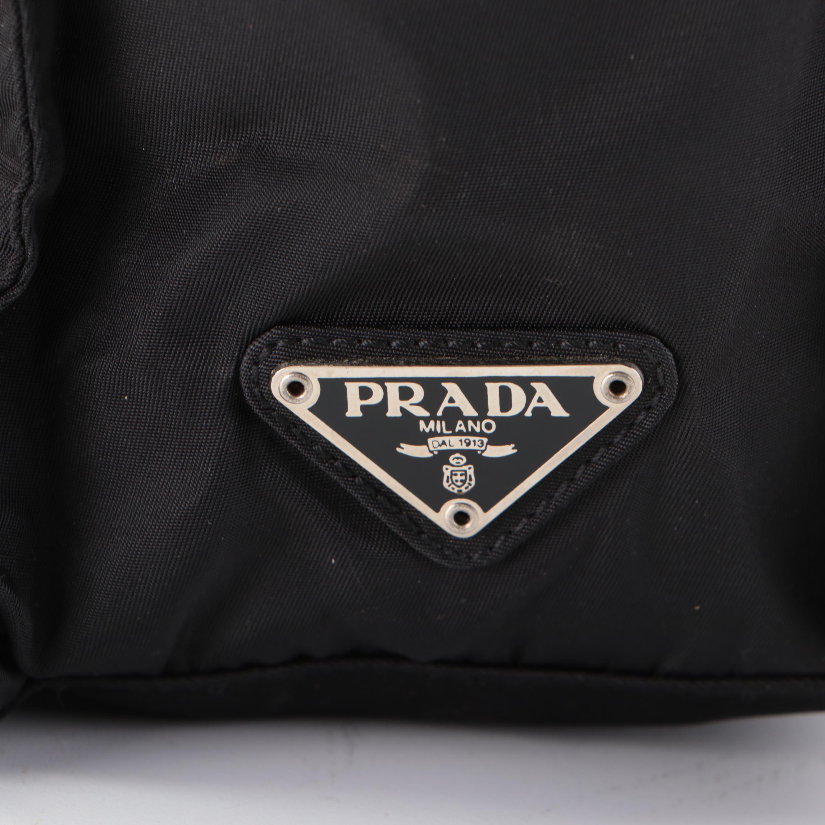 Prada Small Shoulder Bag in Black Nylon Tessuto with Hinged Composite Handle
