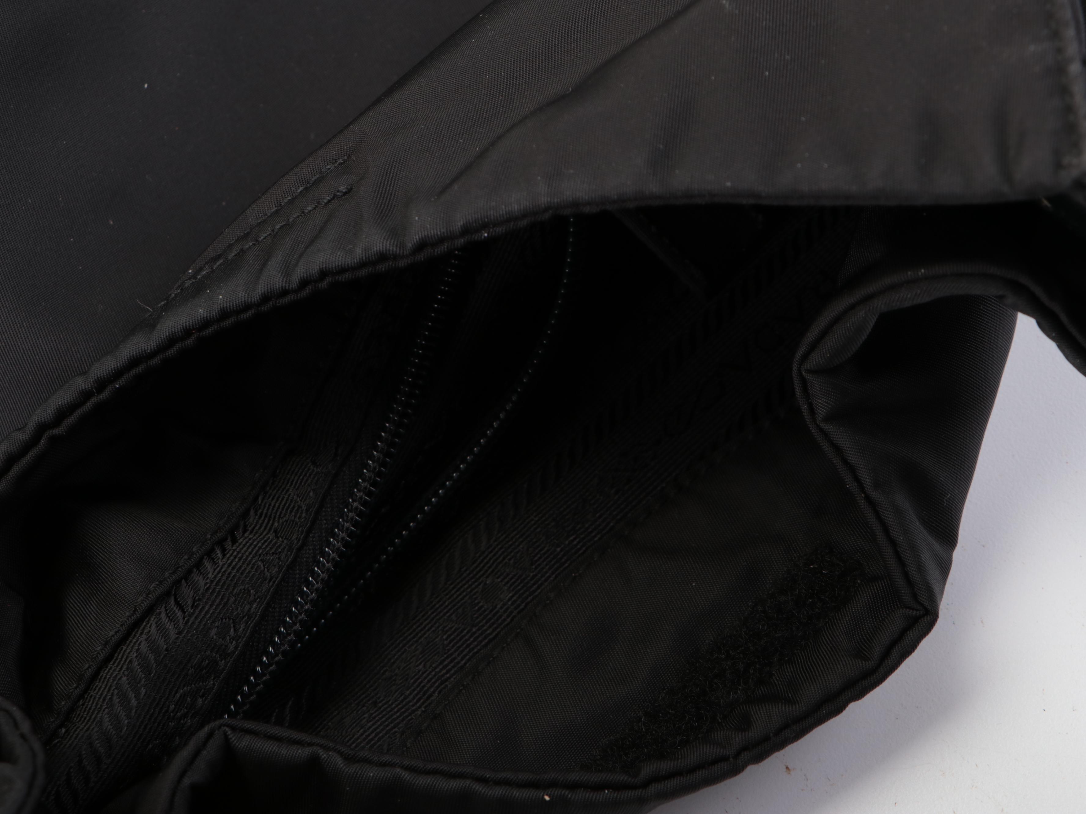 Prada Small Shoulder Bag in Black Nylon Tessuto with Hinged Composite Handle