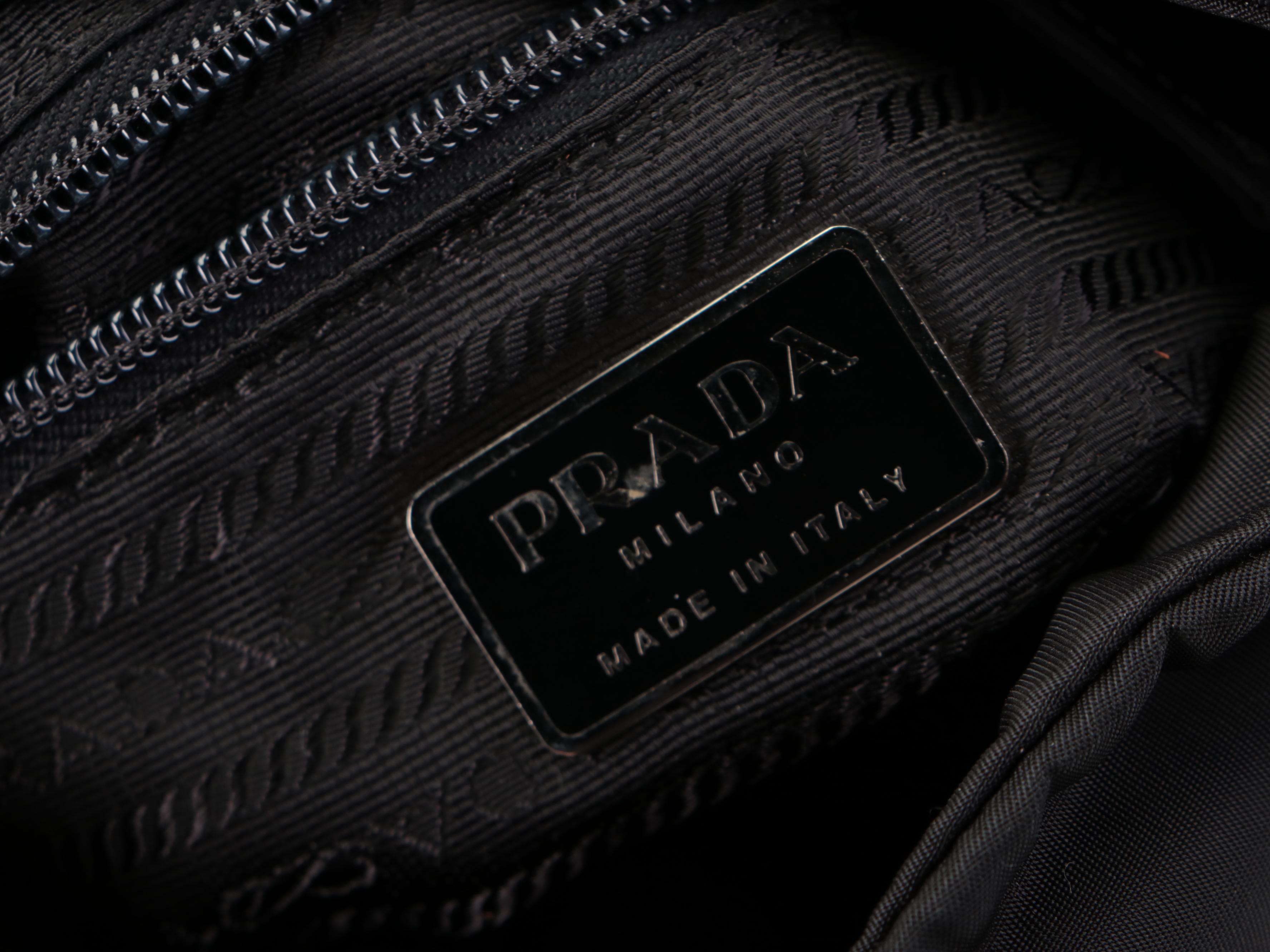 Prada Small Shoulder Bag in Black Nylon Tessuto with Hinged Composite Handle