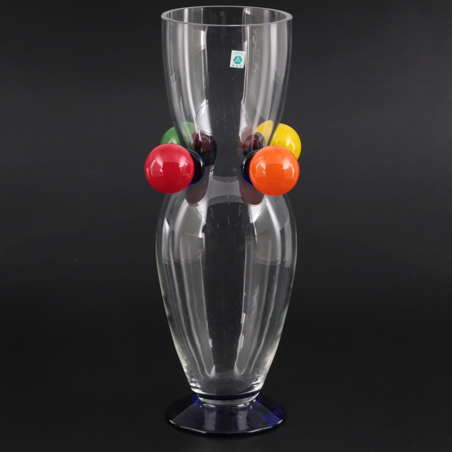 Bohemian Art Glass Vase with Applied Multi-Color Spherical Accents