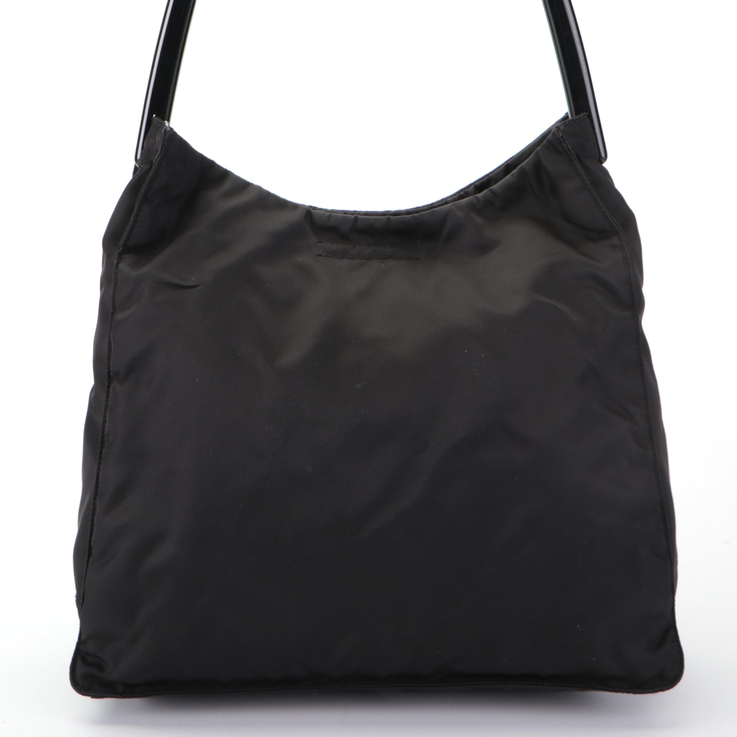 Prada Small Shoulder Bag in Black Nylon Tessuto with Hinged Composite Handle