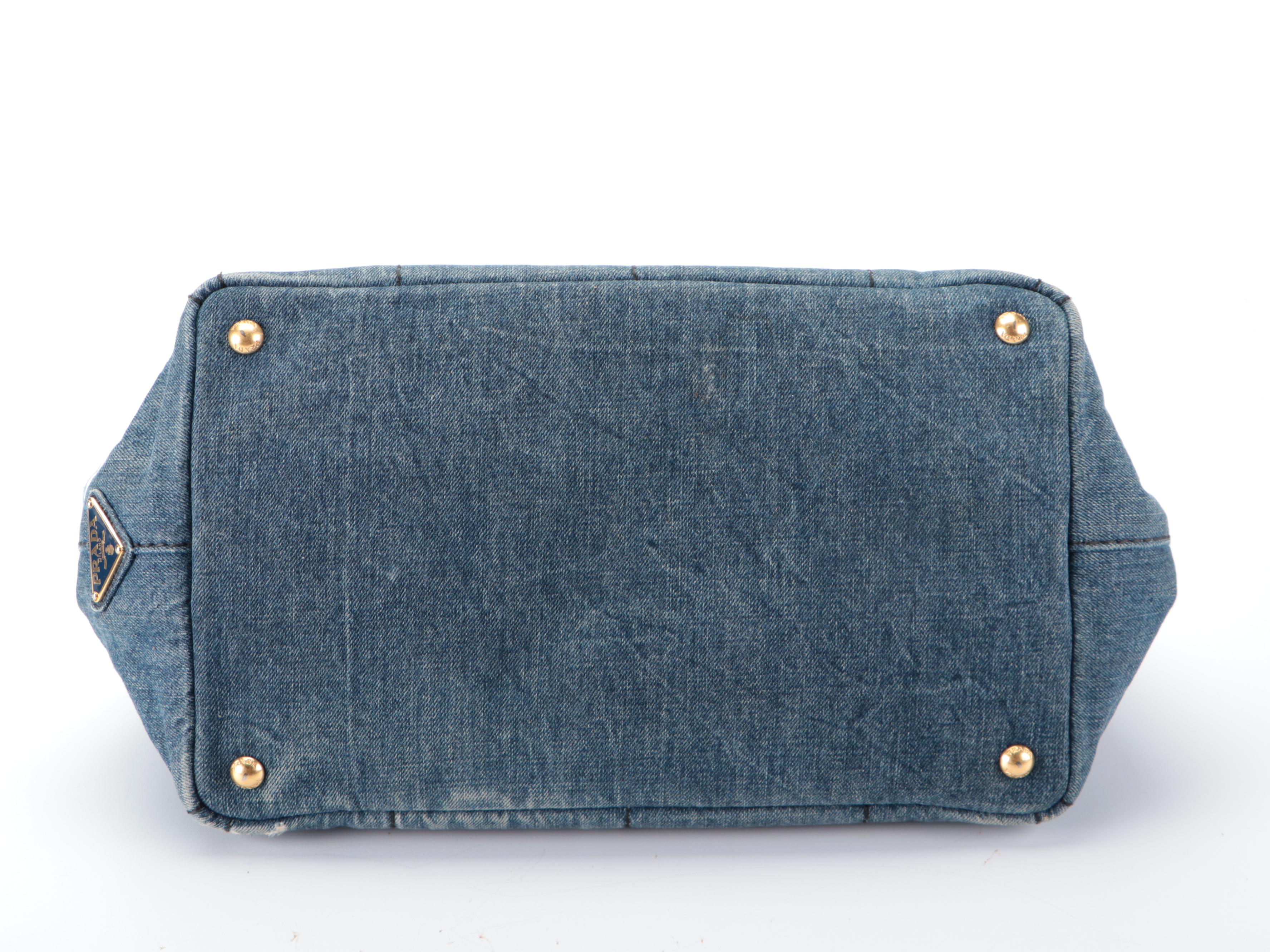 Prada Tote Bag in Blue Denim with Silkscreen Print Logo