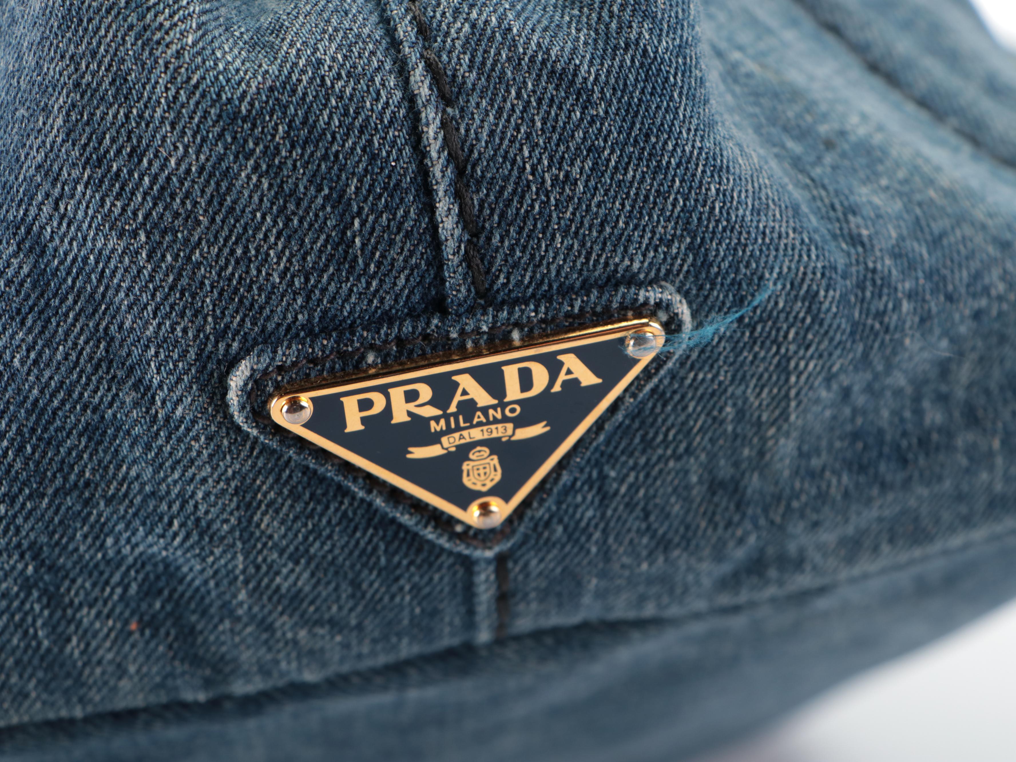 Prada Tote Bag in Blue Denim with Silkscreen Print Logo