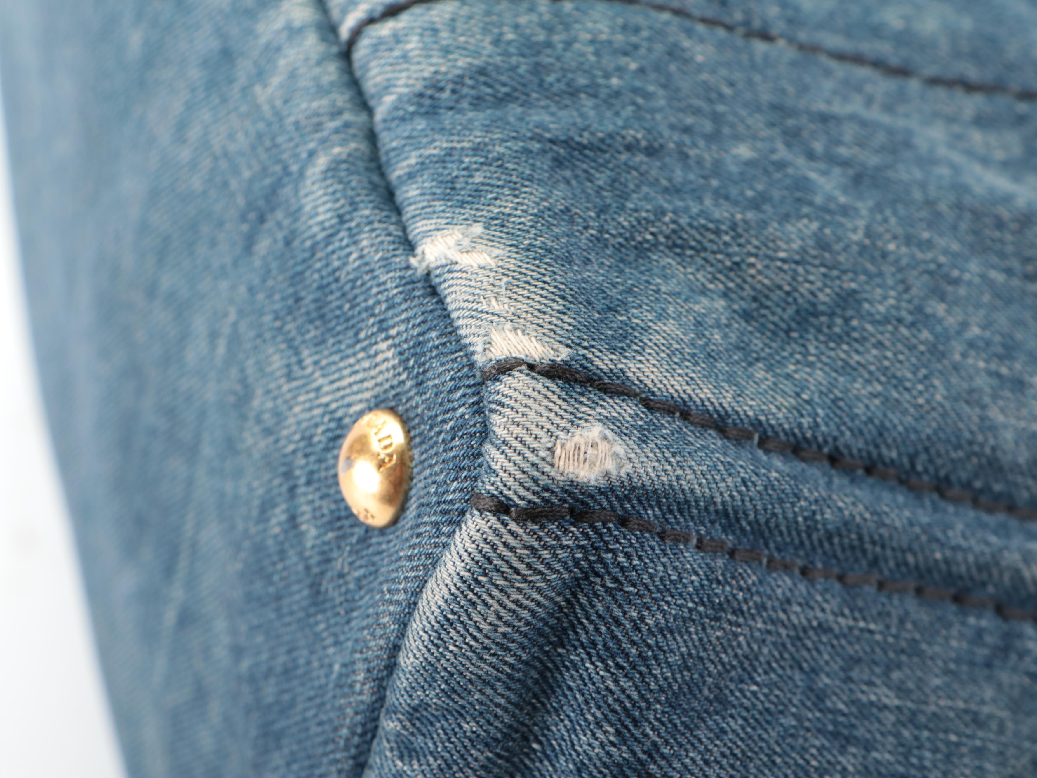 Prada Tote Bag in Blue Denim with Silkscreen Print Logo