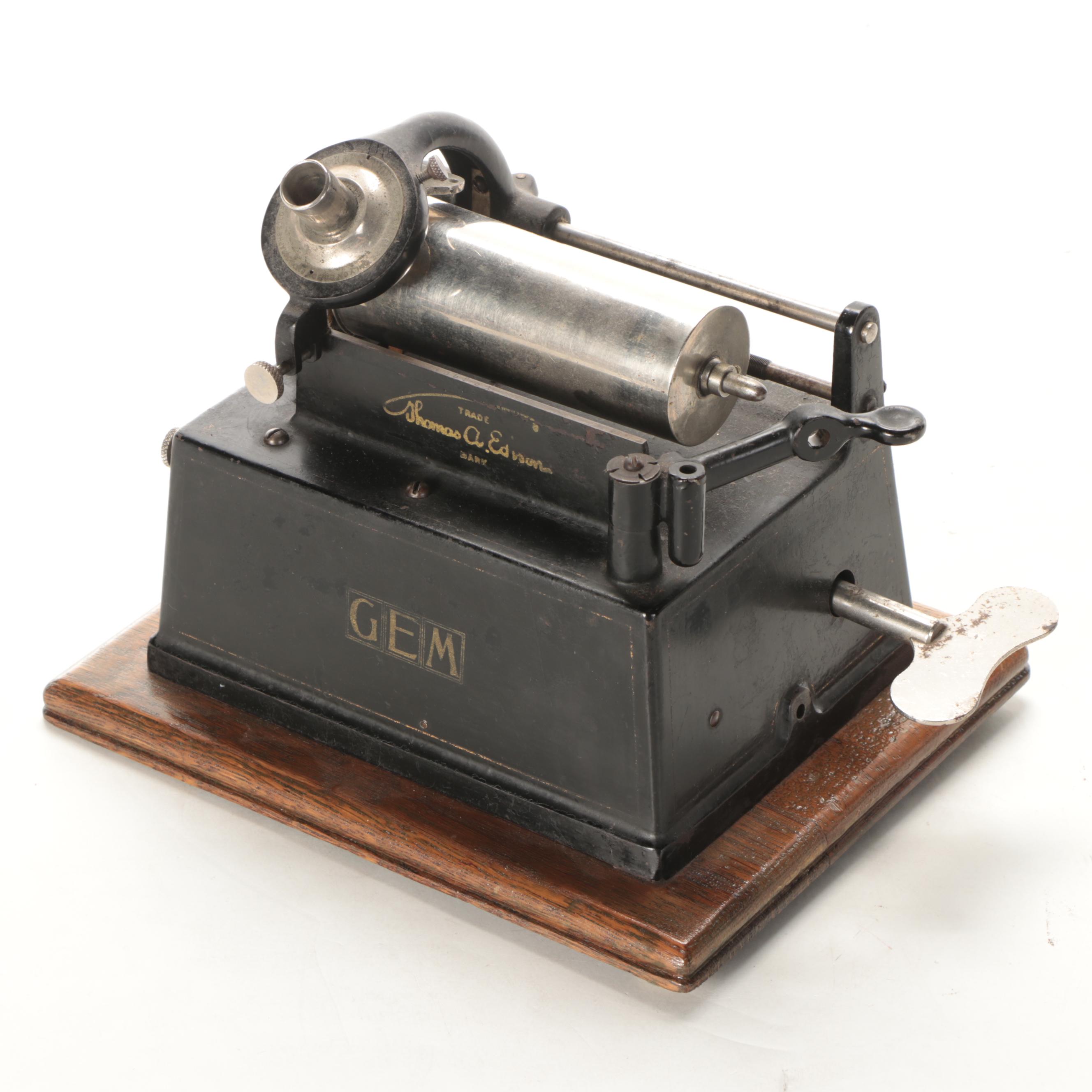 Thomas A. Edison "GEM" Phonograph Record Player with Cylinder Records