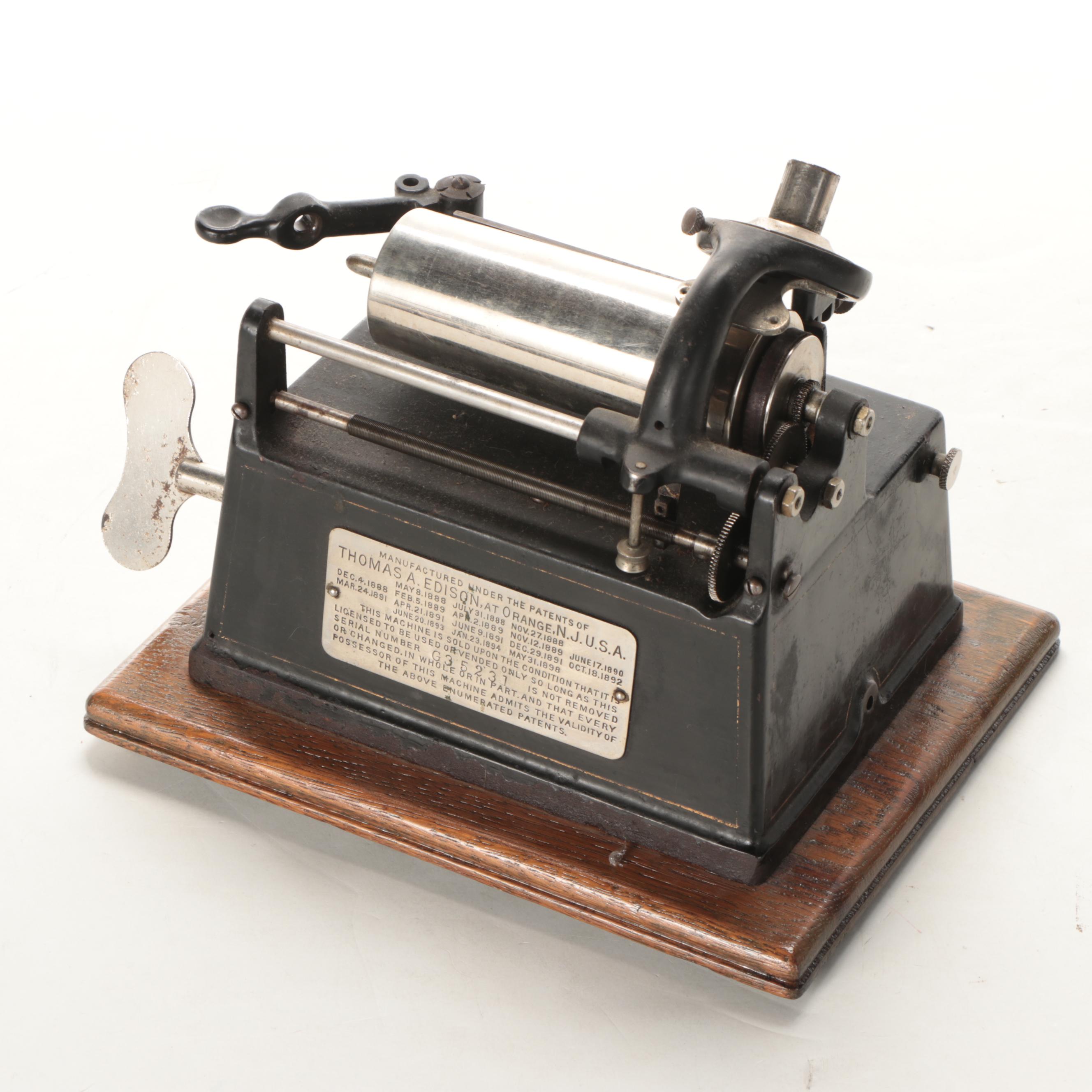 Thomas A. Edison "GEM" Phonograph Record Player with Cylinder Records