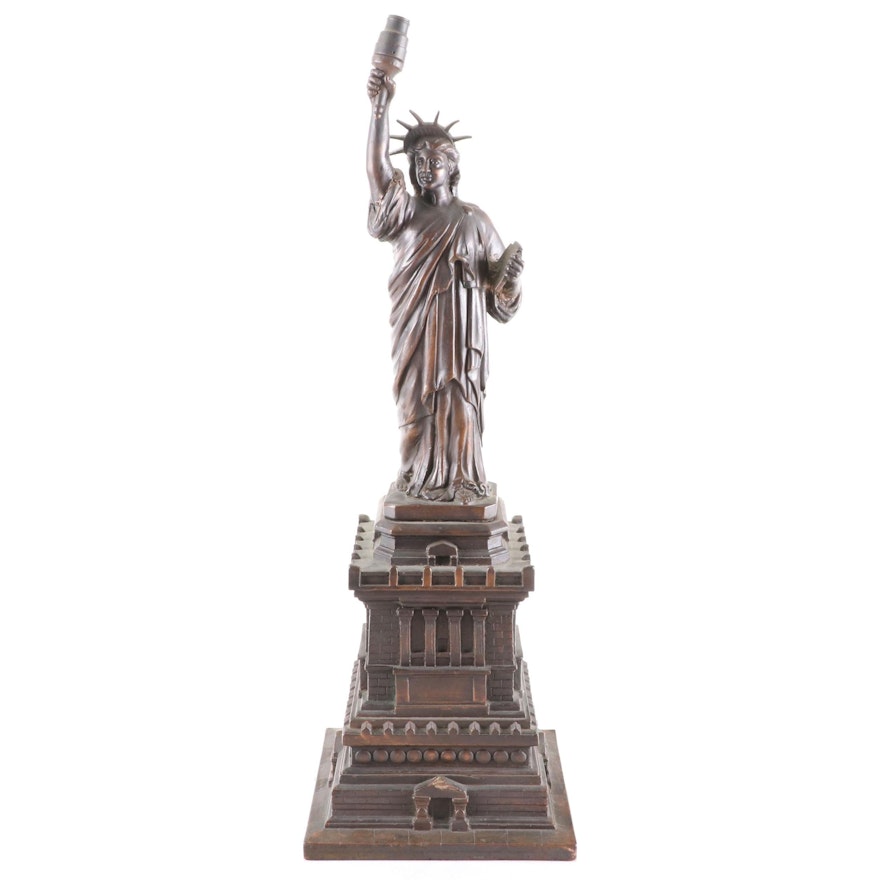 Owen Walsh Mfg. Co. Patinated Metal Statue of Liberty Lamp, Mid-20th C.