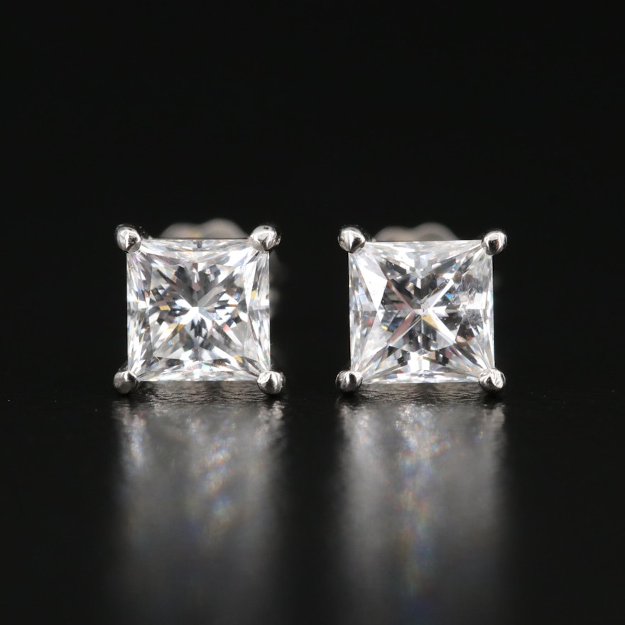 Platinum 1.62 CTW Diamond Stud Earrings with GIA eReports