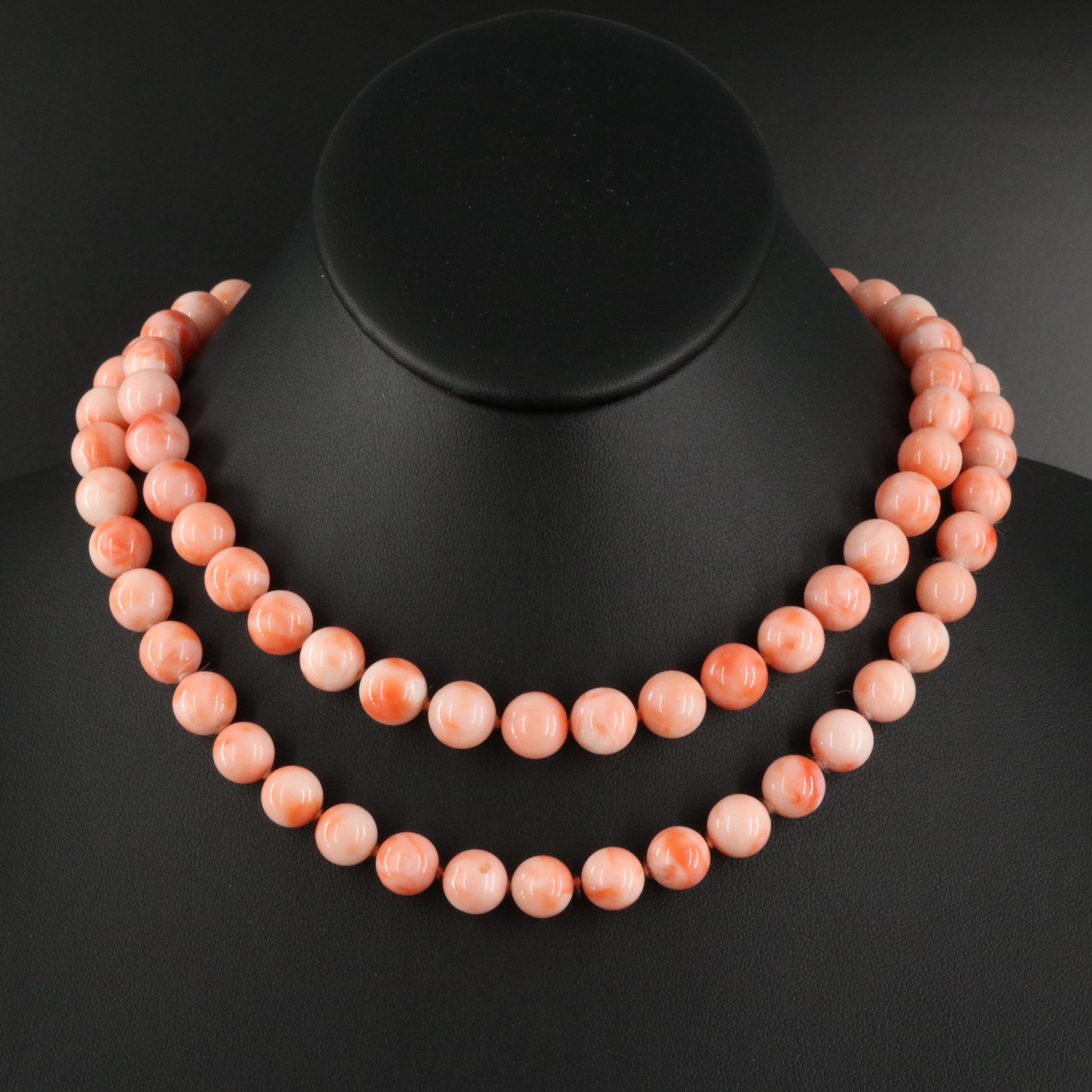 Opera Length Coral Bead Necklace
