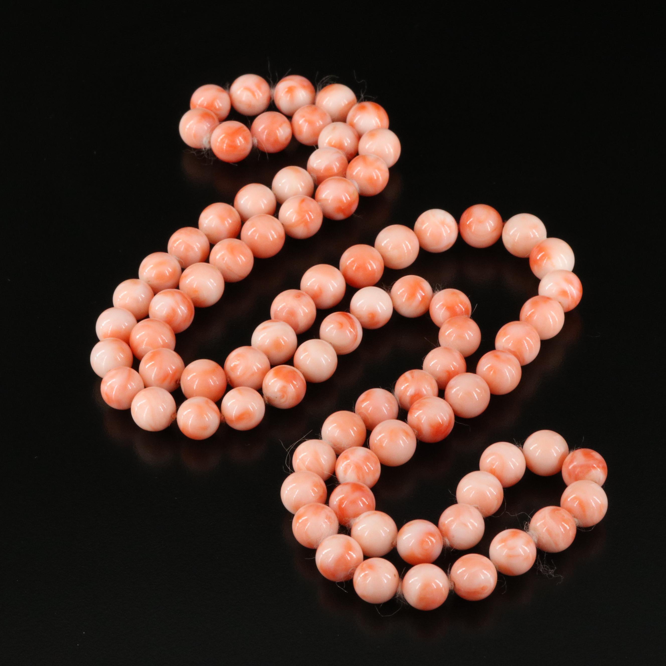 Opera Length Coral Bead Necklace