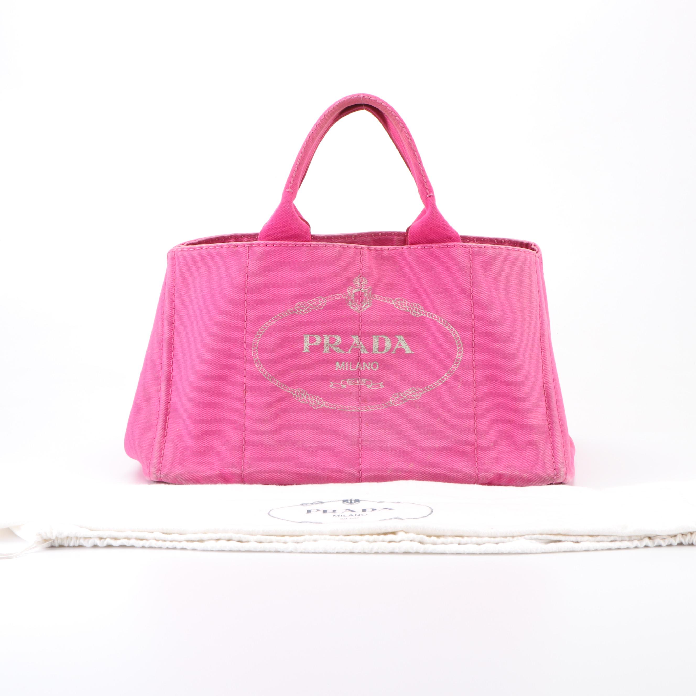 Prada Pink Canapa Canvas Tote Bag
