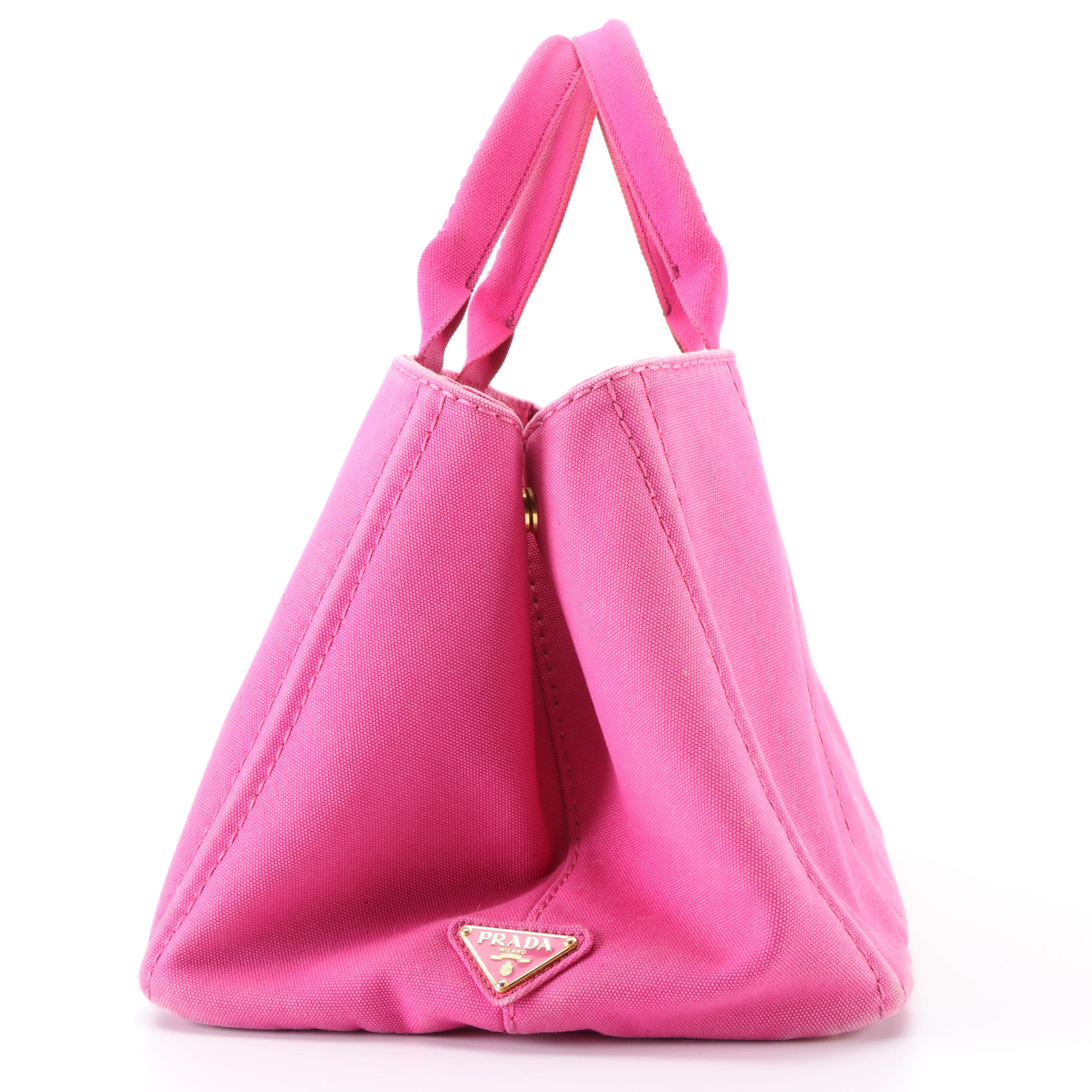 Prada Pink Canapa Canvas Tote Bag