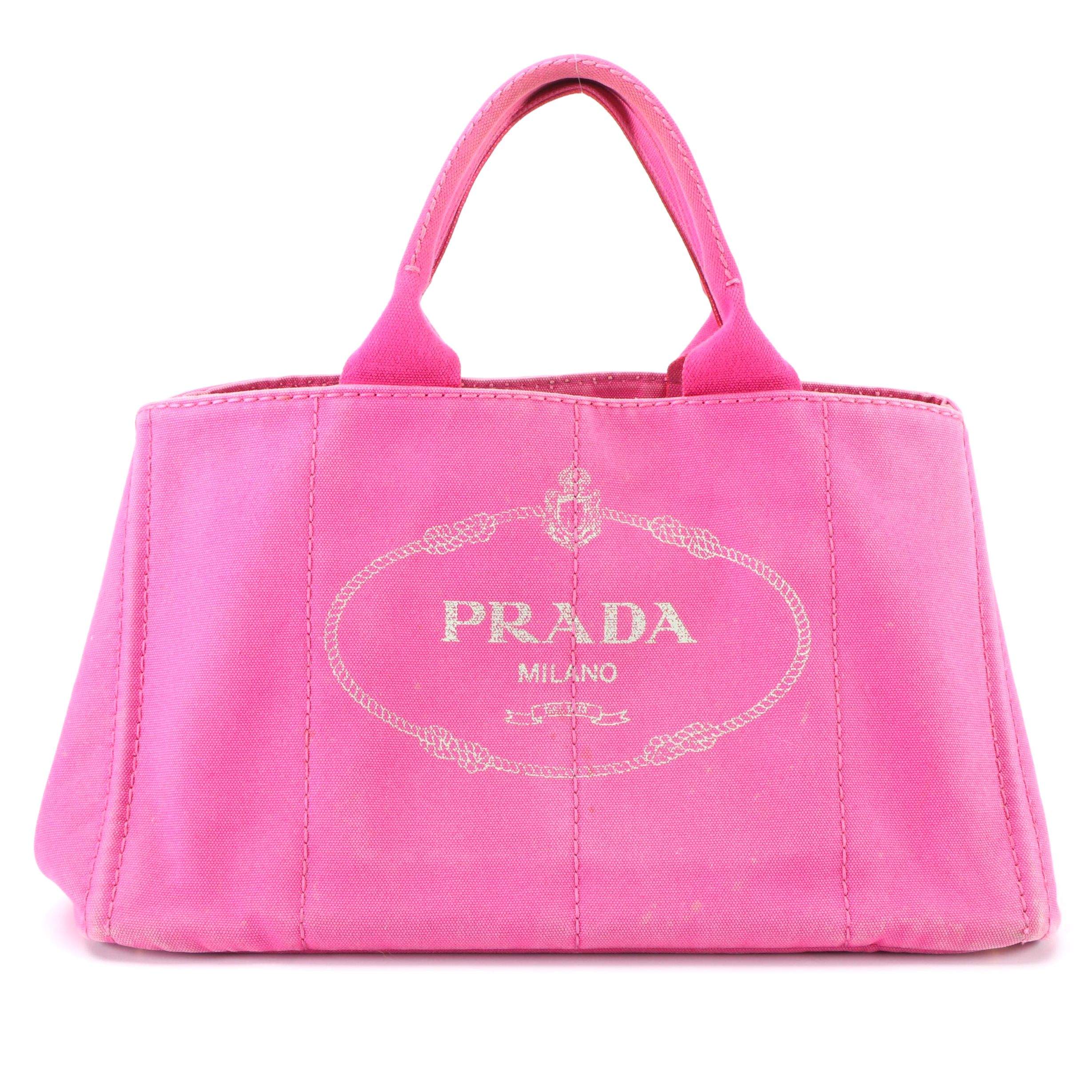 Prada Pink Canapa Canvas Tote Bag