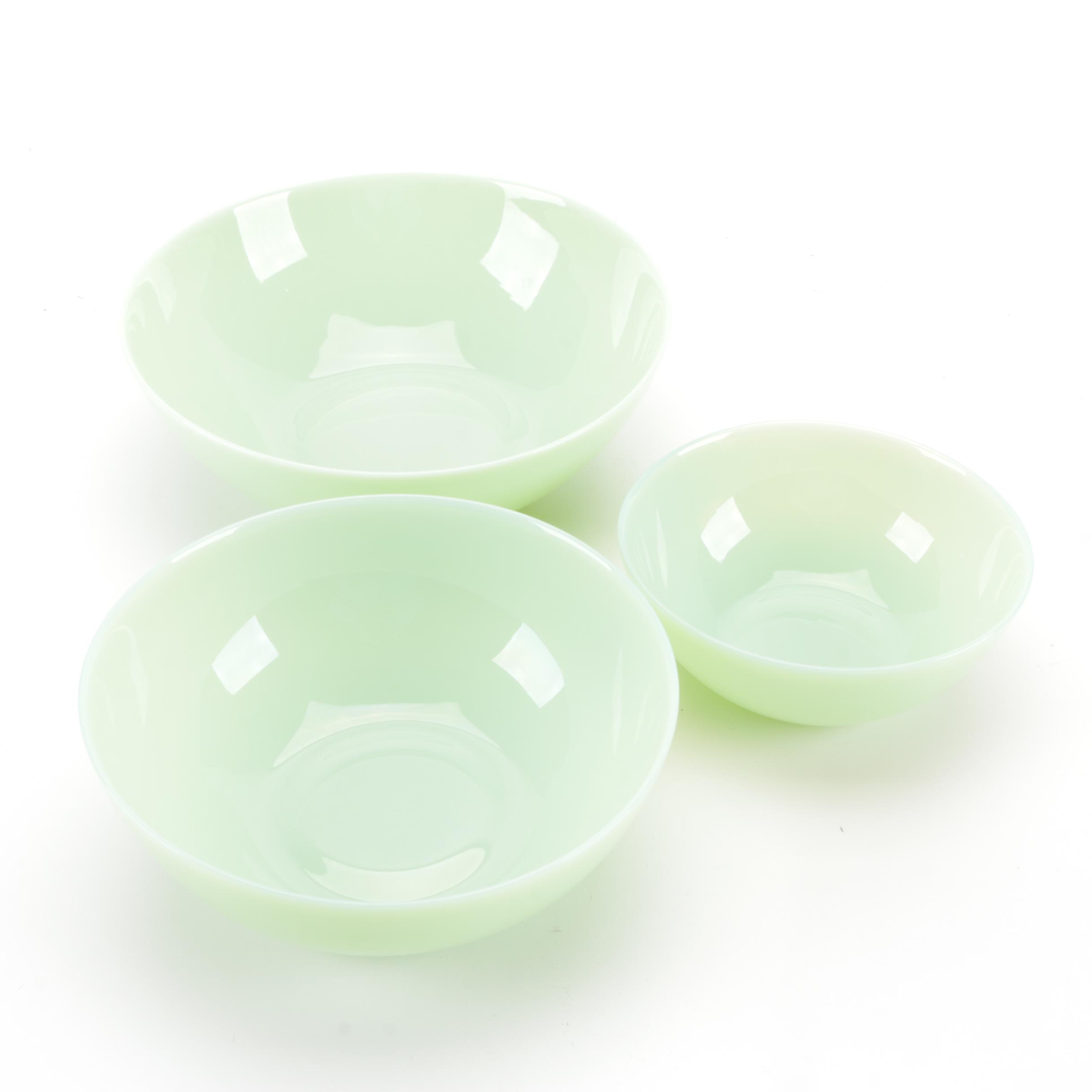 Jeannette "Jadite" Tea Canister and Shakers with Other Jadeite Glass Tableware