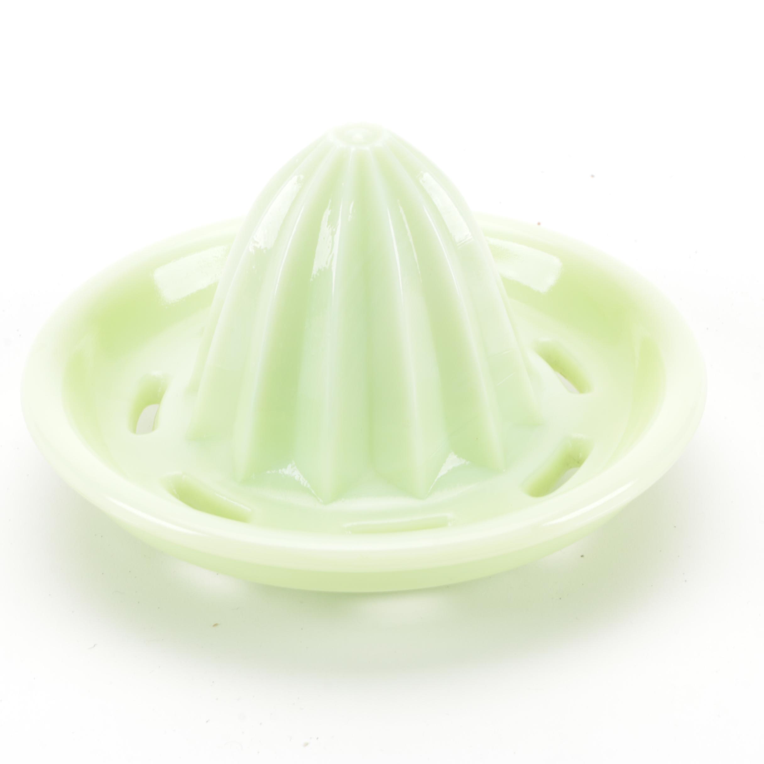 Jeannette "Jadite" Tea Canister and Shakers with Other Jadeite Glass Tableware