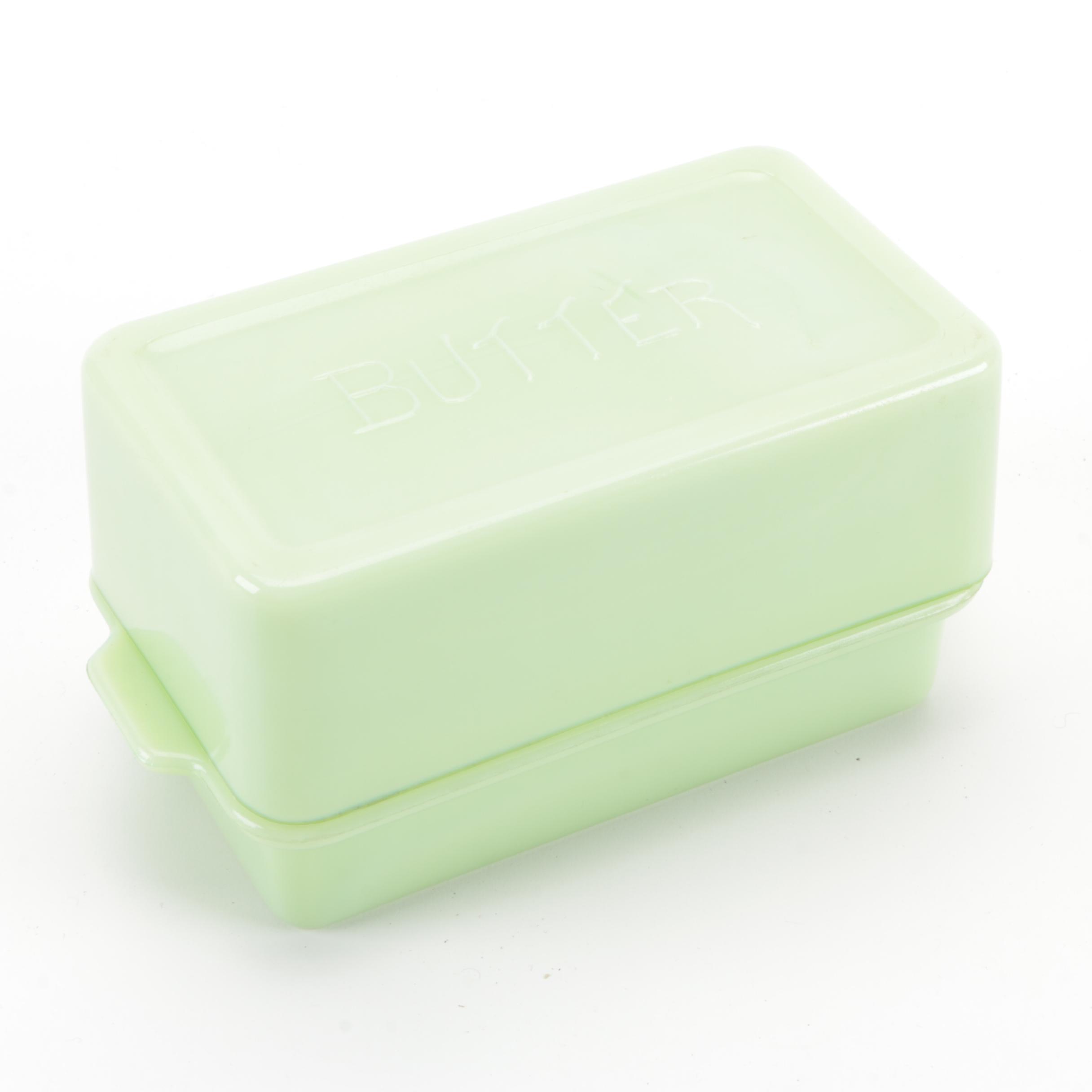 Jeannette "Jadite" Tea Canister and Shakers with Other Jadeite Glass Tableware