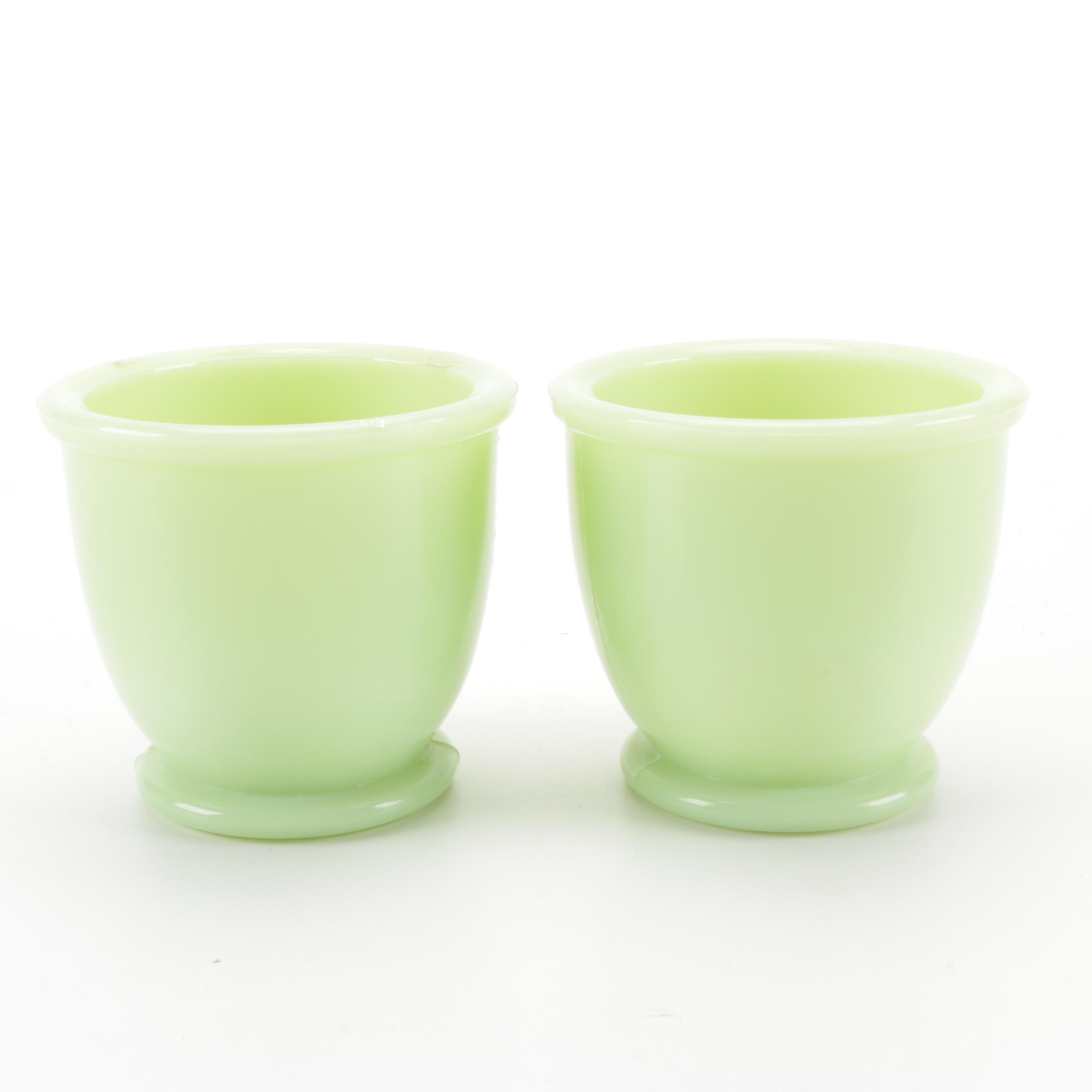 Jeannette "Jadite" Tea Canister and Shakers with Other Jadeite Glass Tableware