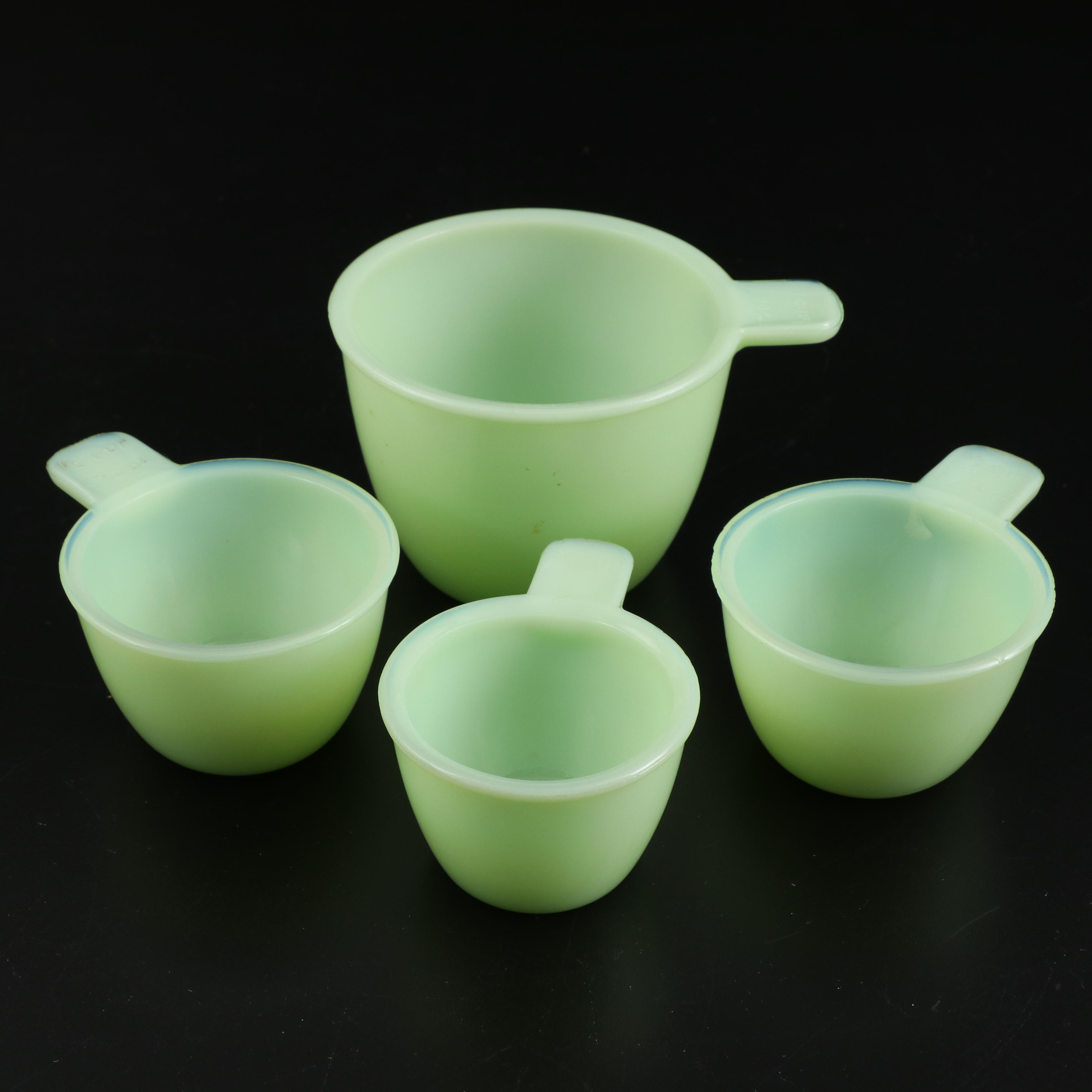 Jeanette Uranium Glass Jadeite Measuring Cups and Other Jadeite Serveware