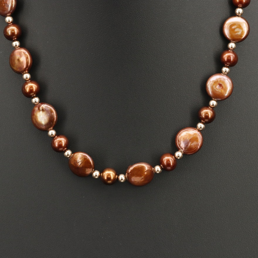 Pearl Necklace with 14K Clasp and Accents