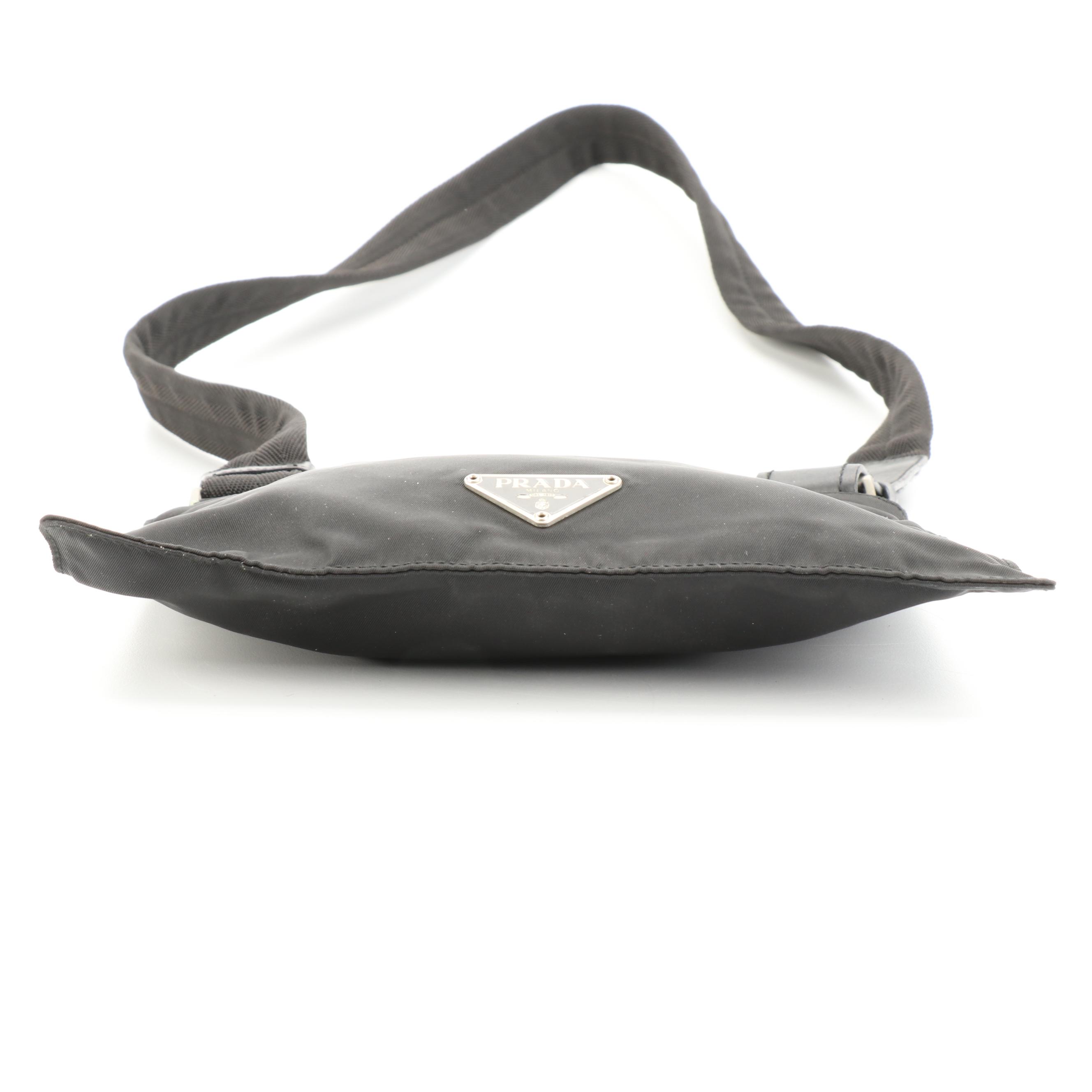 Prada Small Flat Crossbody Bag in Black Tessuto Nylon and Leather