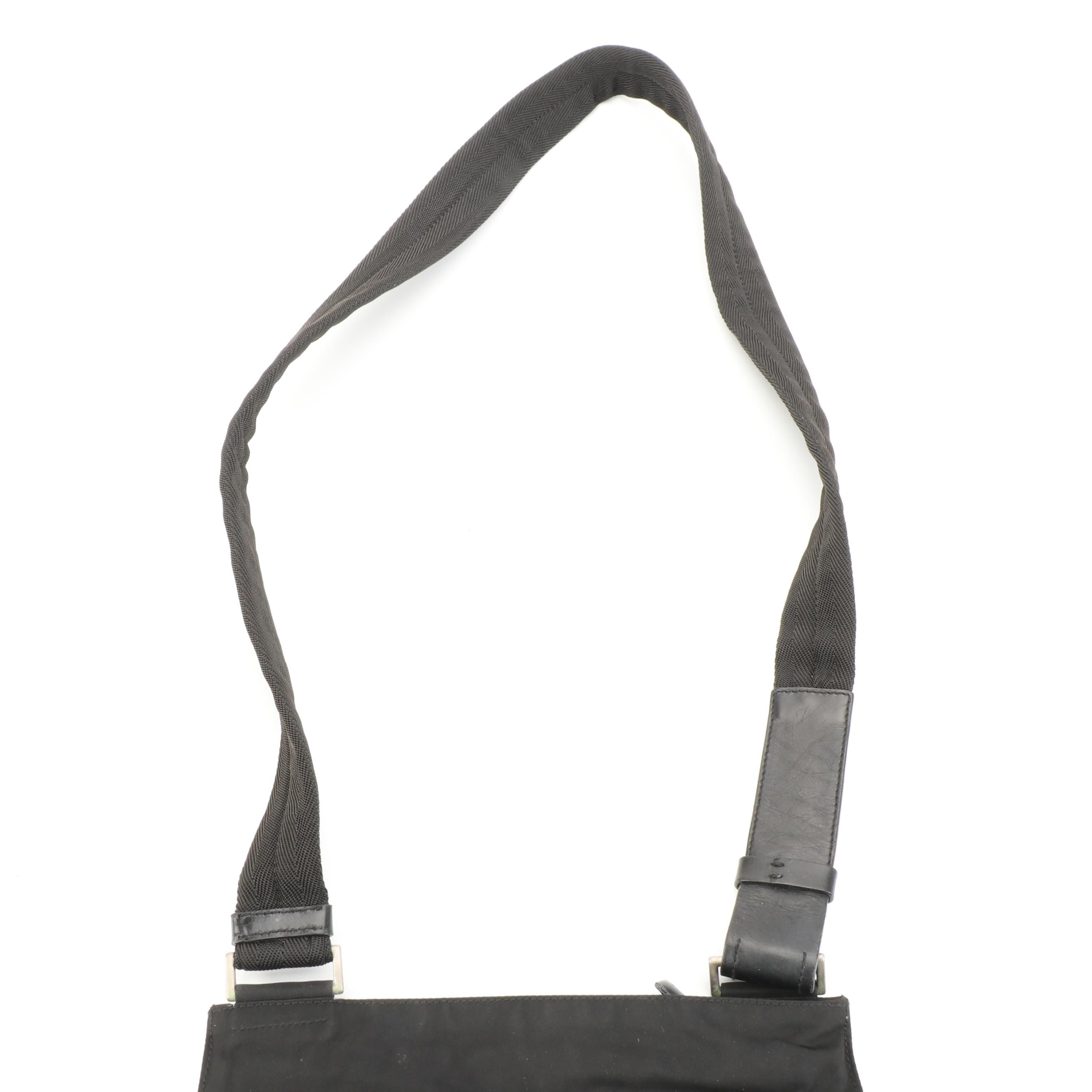 Prada Small Flat Crossbody Bag in Black Tessuto Nylon and Leather