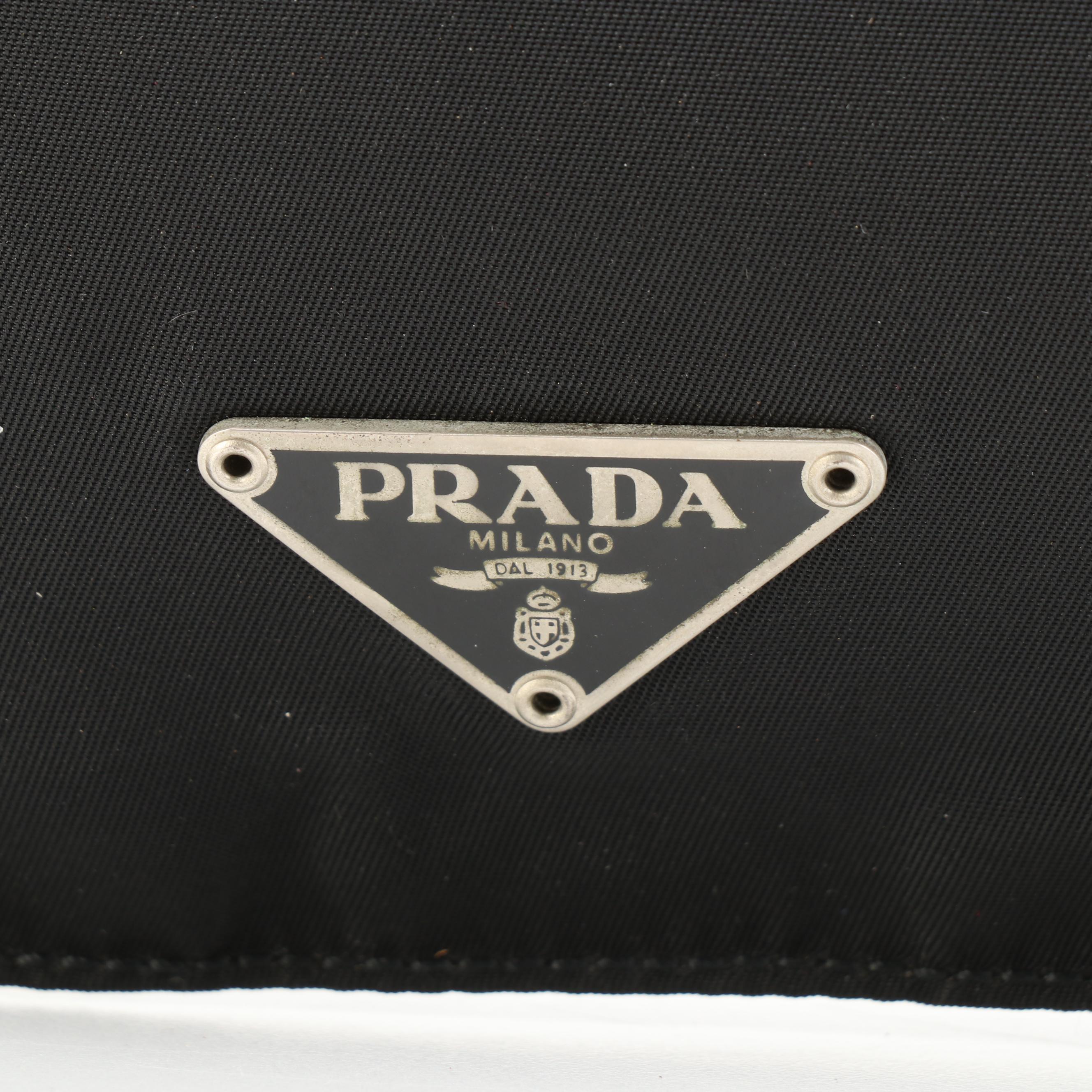 Prada Small Flat Crossbody Bag in Black Tessuto Nylon and Leather