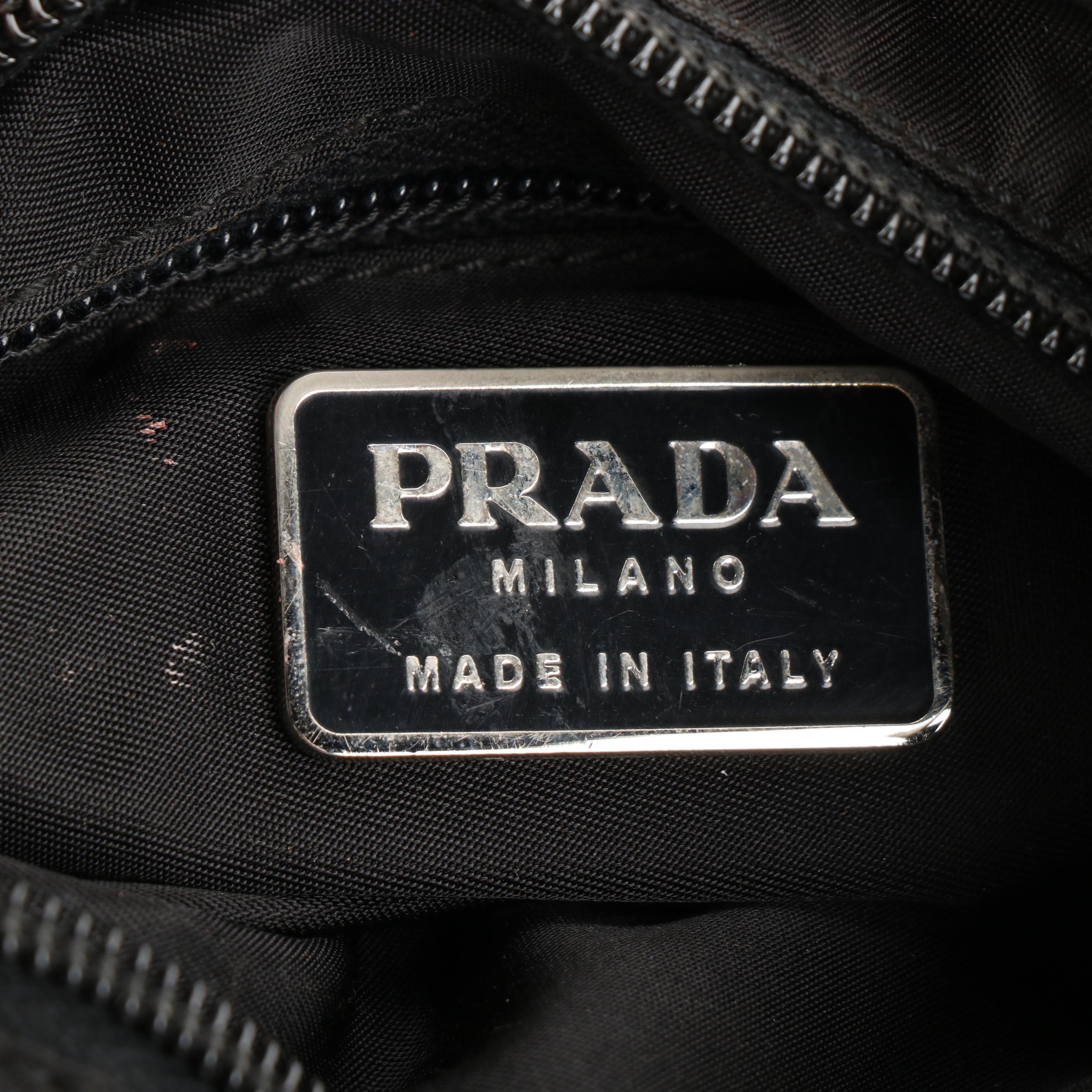Prada Small Flat Crossbody Bag in Black Tessuto Nylon and Leather