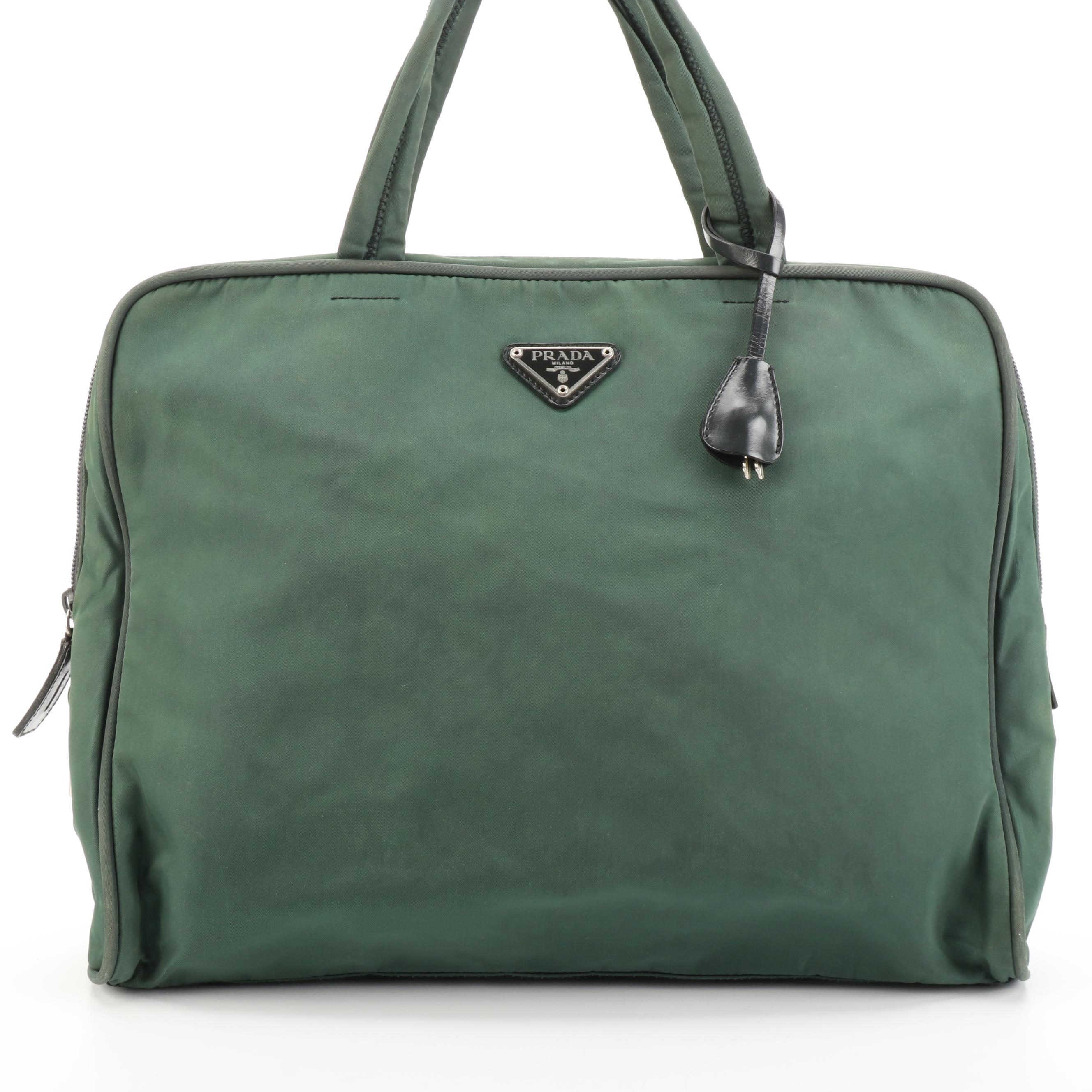 Prada Laptop Bag in Green Tessuto Nylon with Black Leather Trim