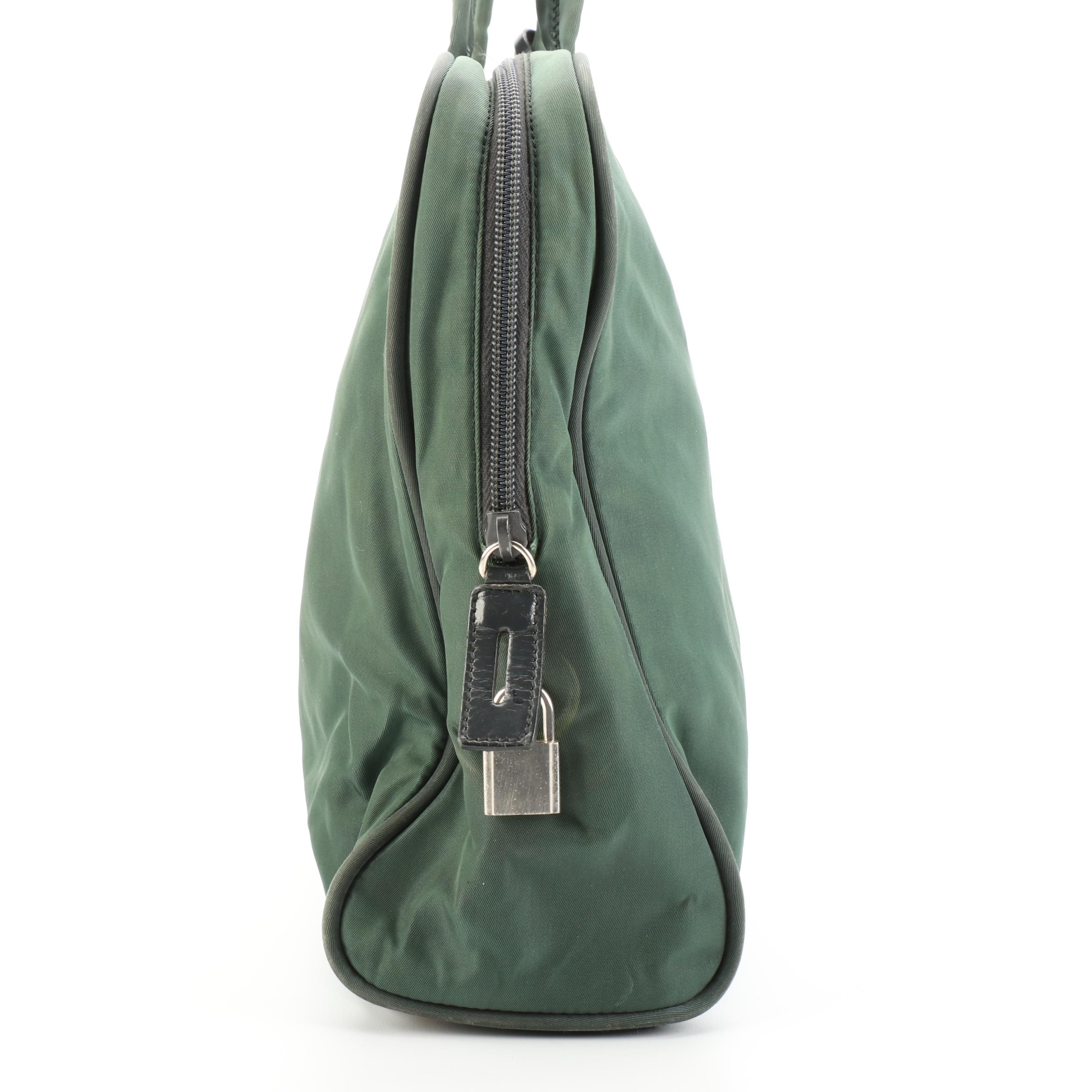 Prada Laptop Bag in Green Tessuto Nylon with Black Leather Trim