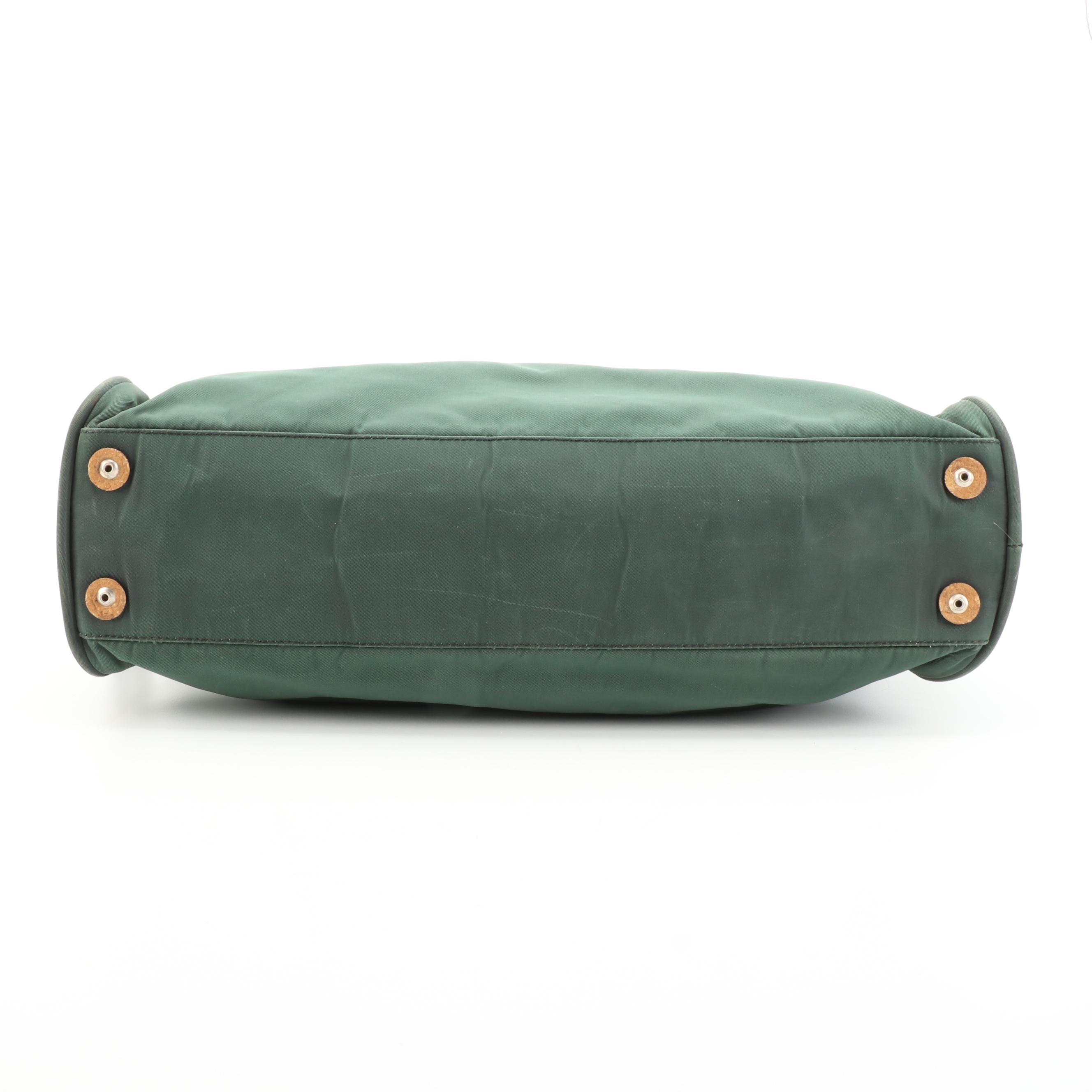 Prada Laptop Bag in Green Tessuto Nylon with Black Leather Trim