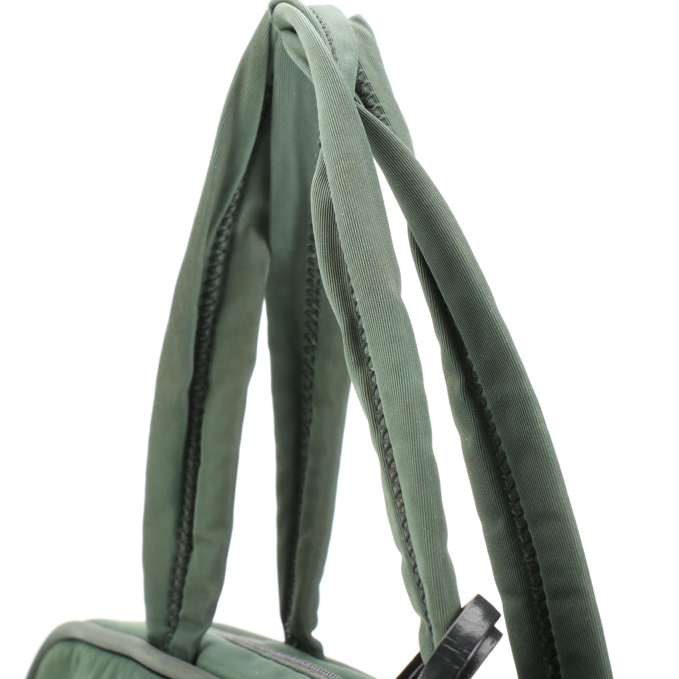 Prada Laptop Bag in Green Tessuto Nylon with Black Leather Trim