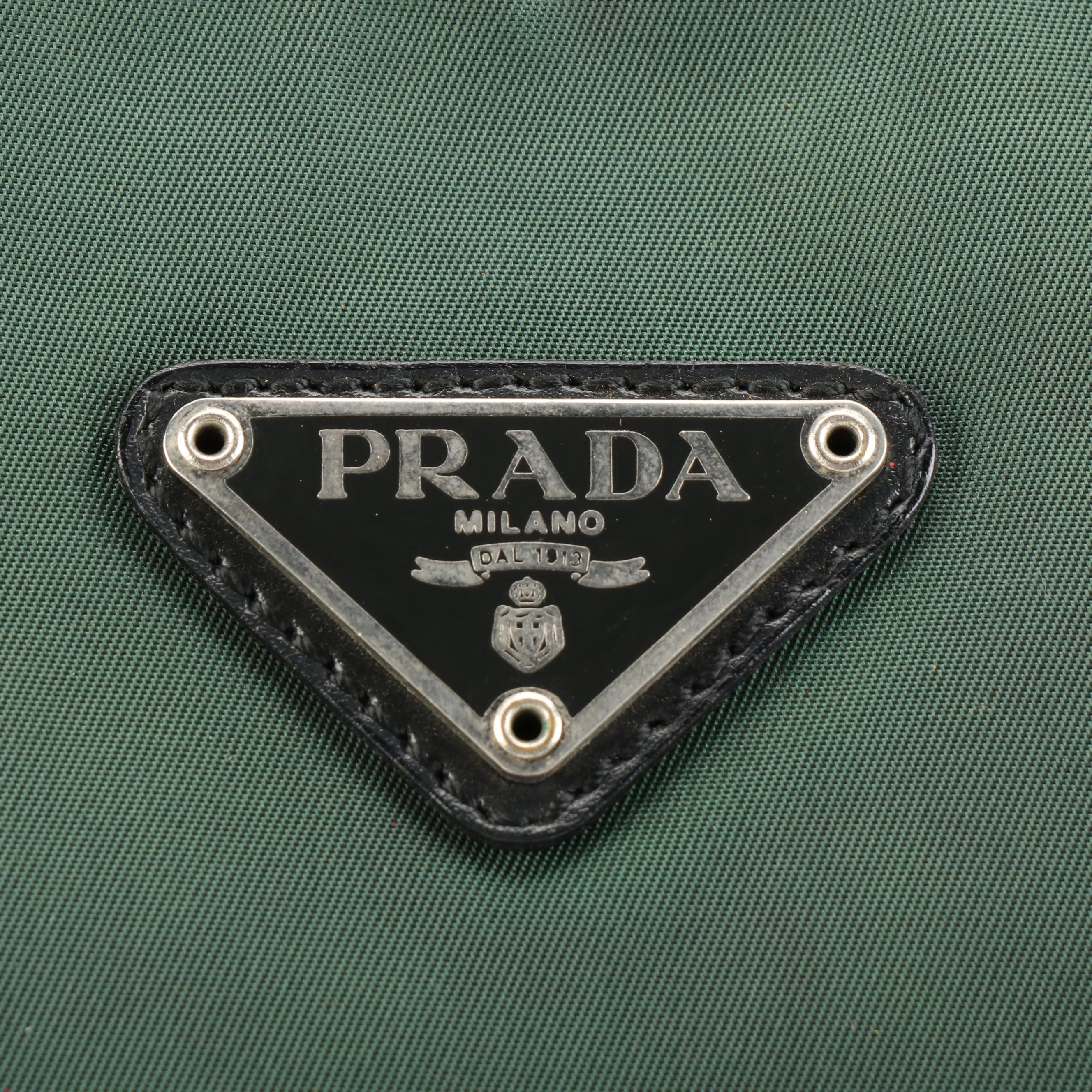 Prada Laptop Bag in Green Tessuto Nylon with Black Leather Trim