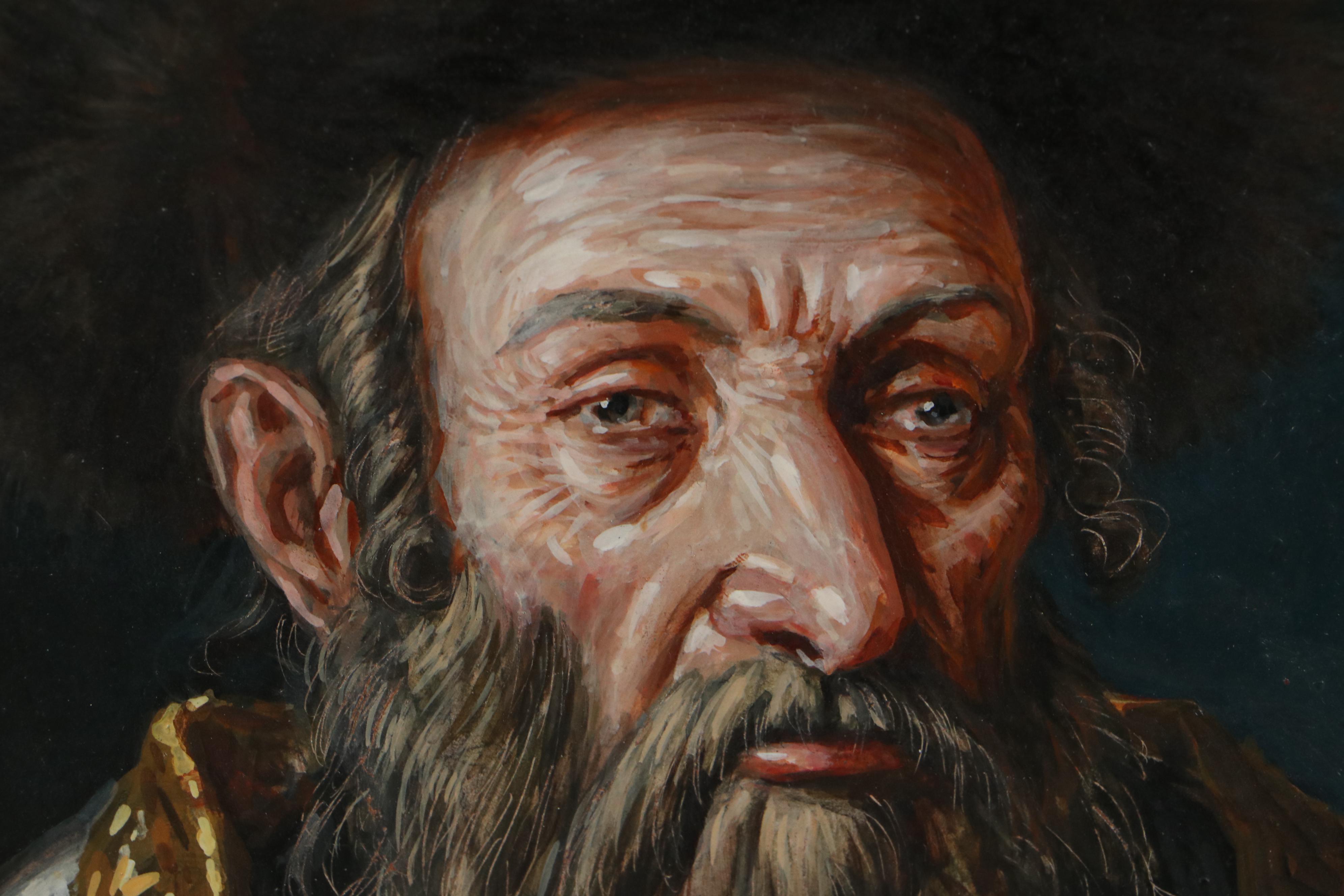M. Wysocki Oil Painting of Man With Shtreimel Hat