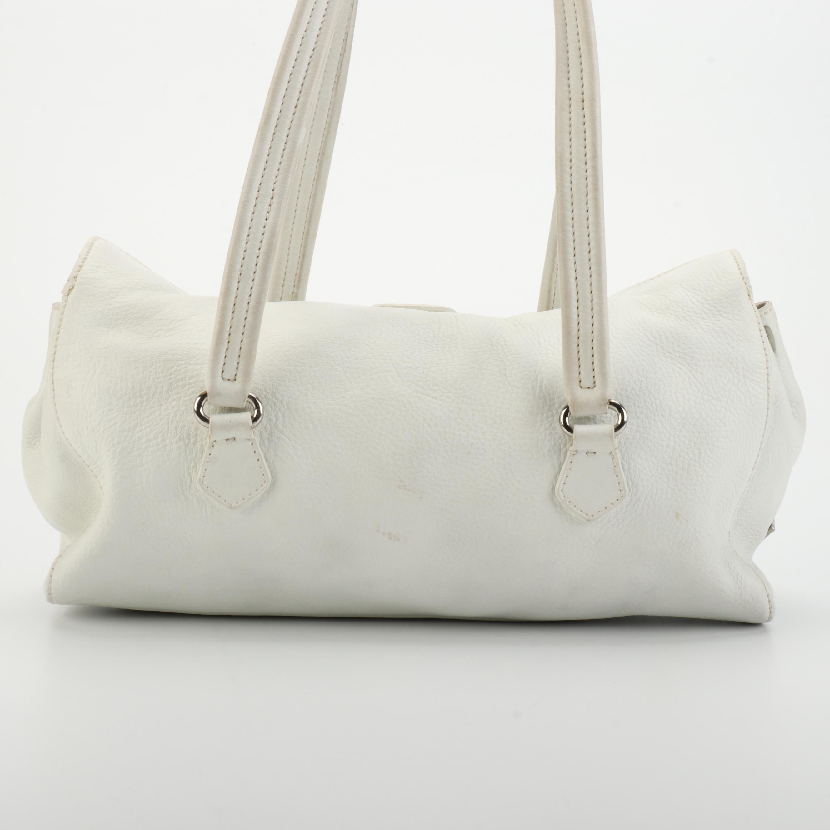 Prada Flap Shoulder Bag in White Deerskin Leather