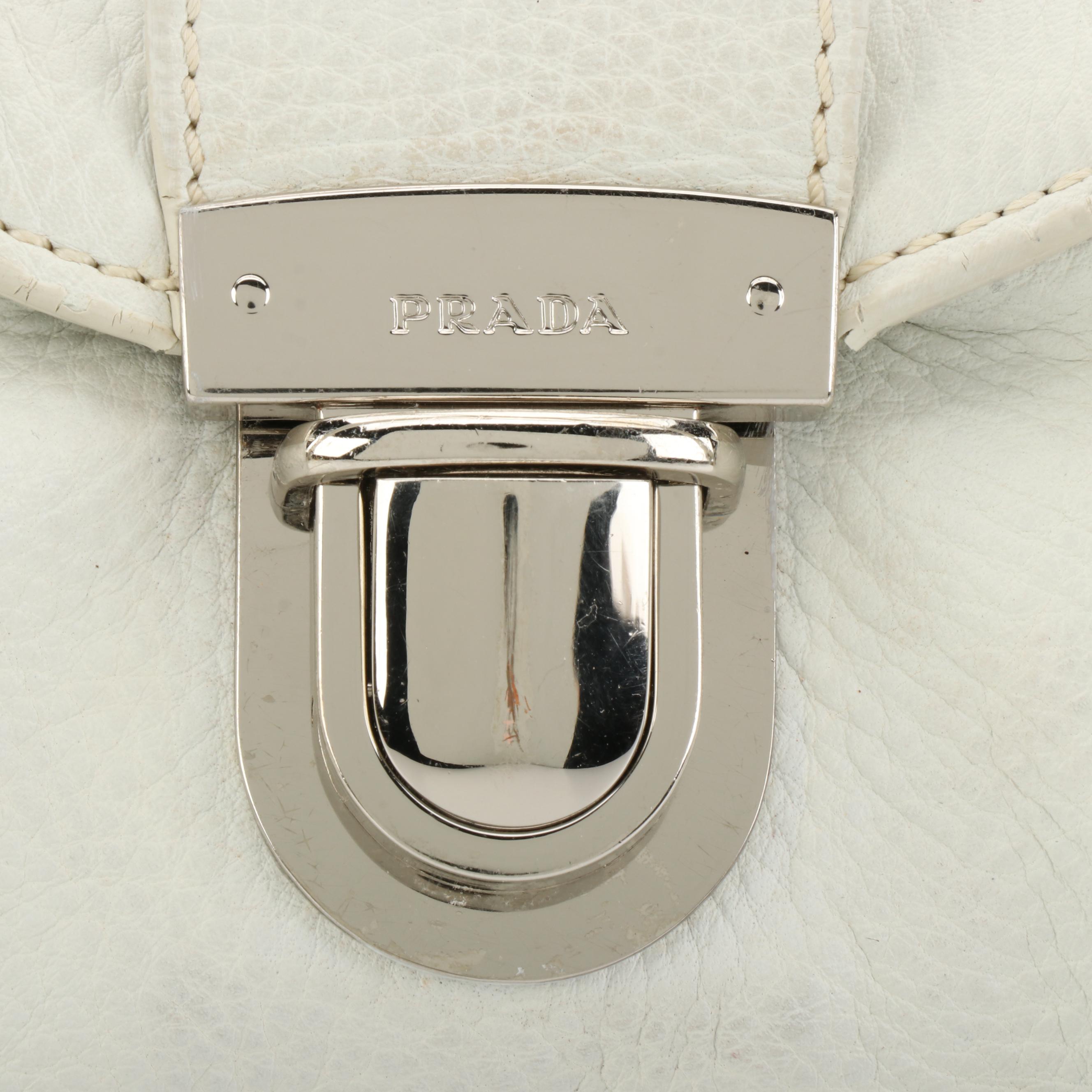 Prada Flap Shoulder Bag in White Deerskin Leather