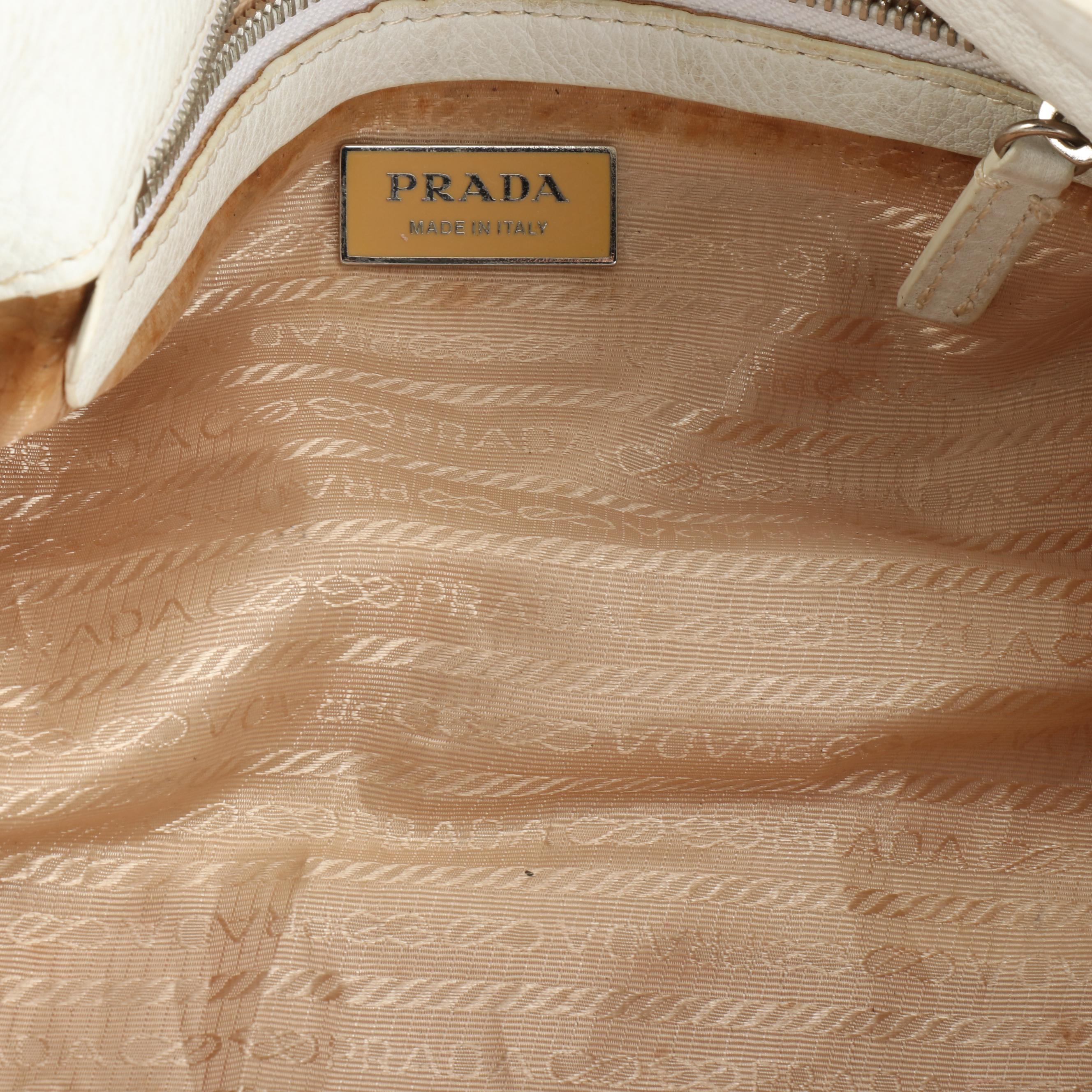 Prada Flap Shoulder Bag in White Deerskin Leather