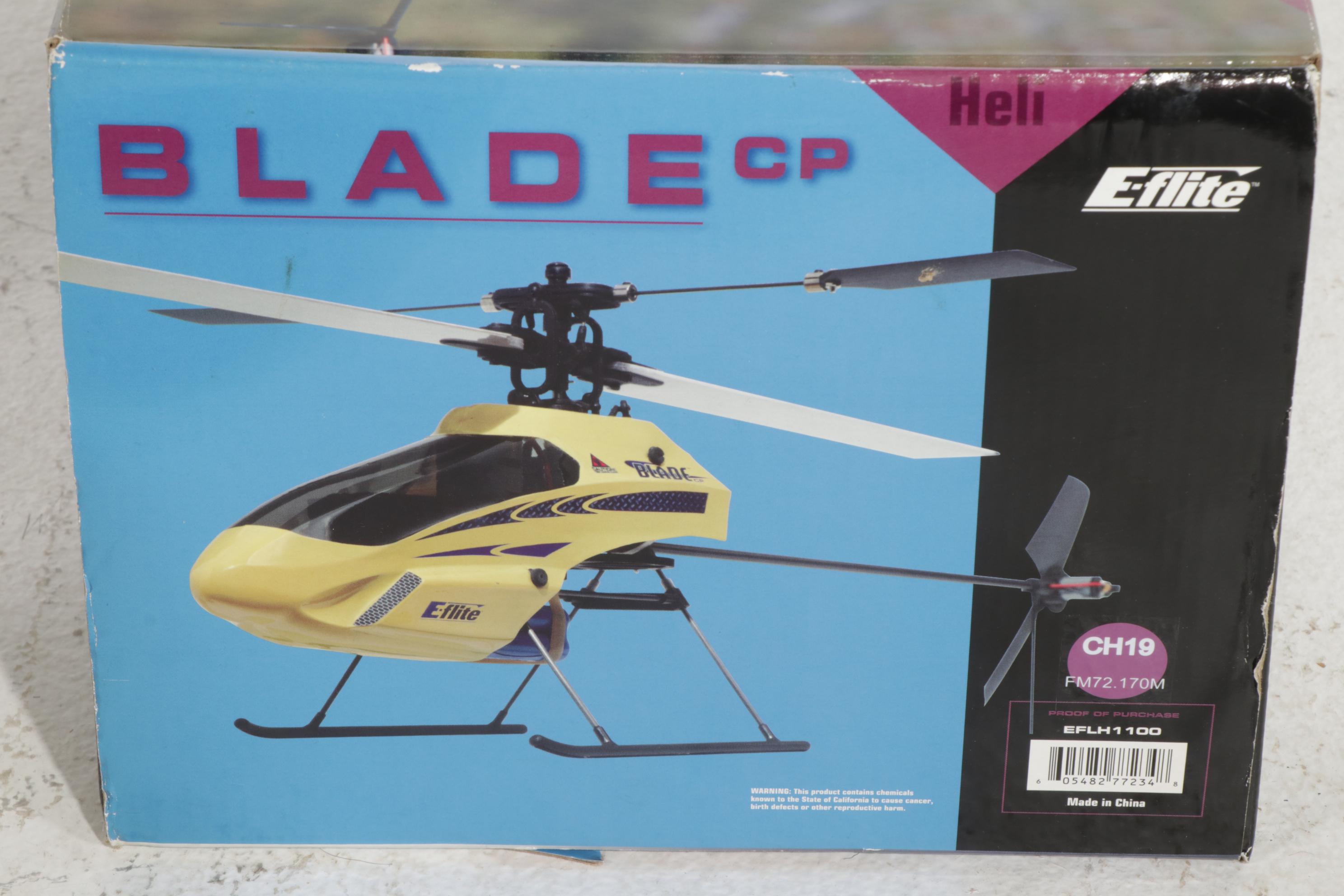 Two E-Flite Blade MCX and Blade CP RC Helicopters and Estes Rocket Race Set