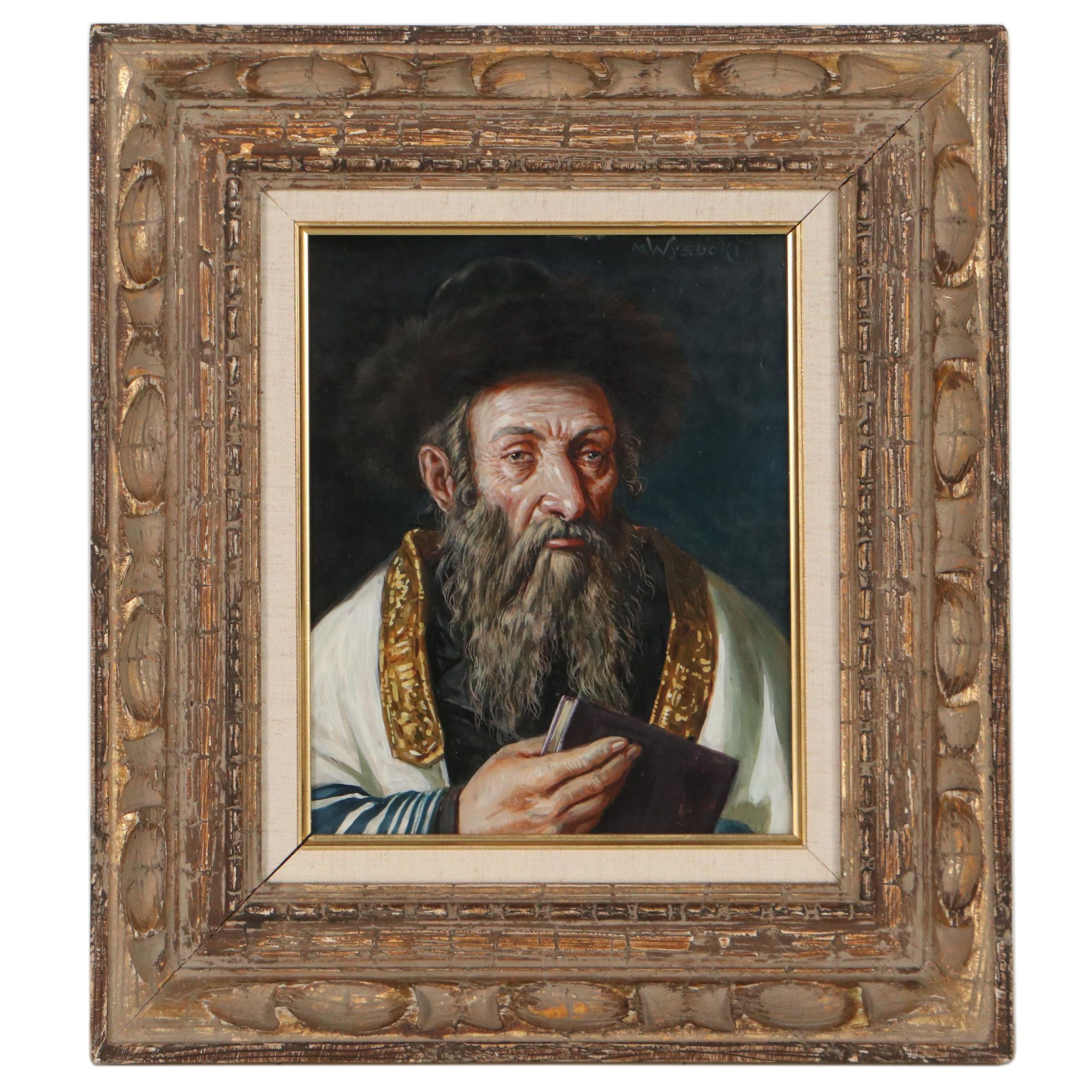 M. Wysocki Oil Painting of Man With Shtreimel Hat