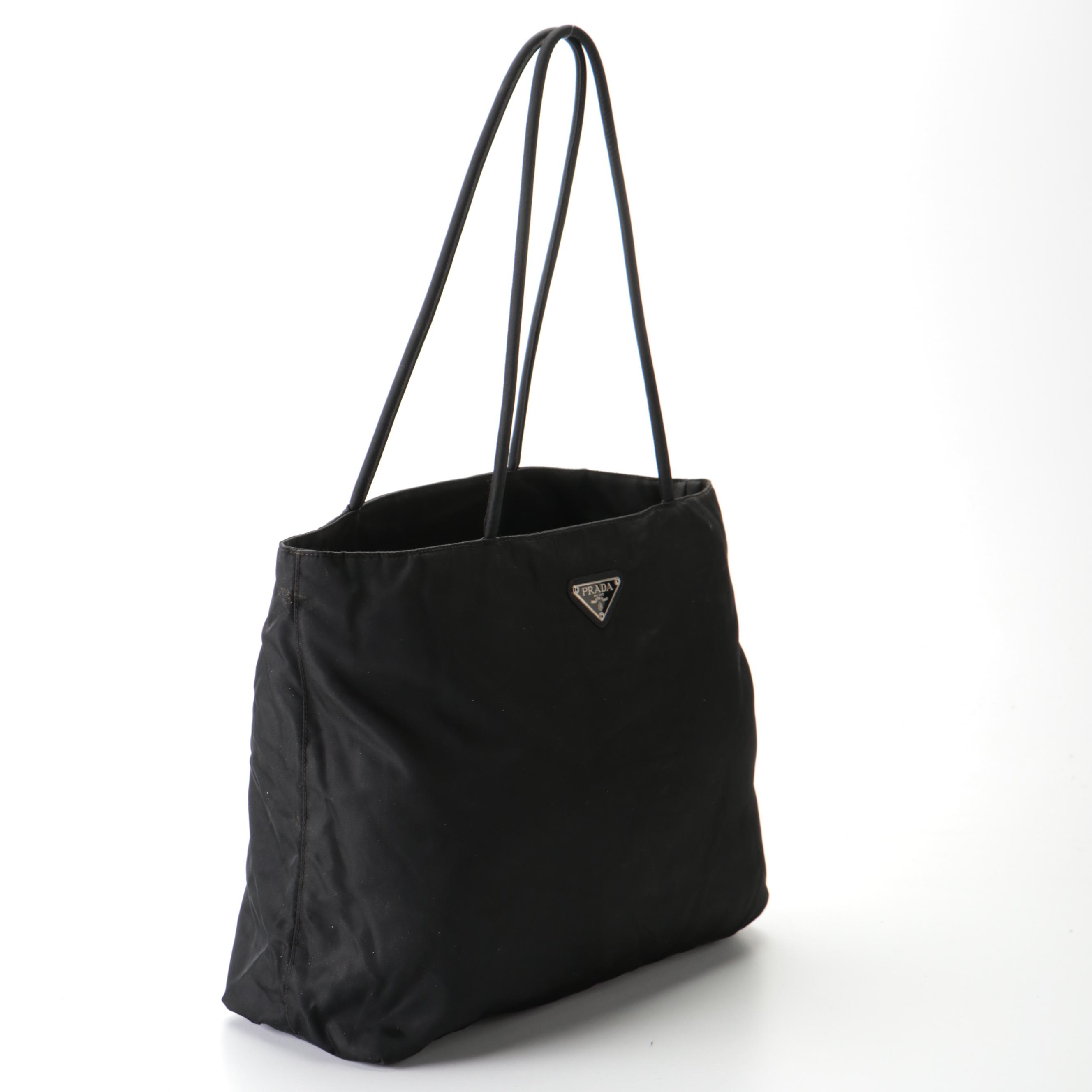 Prada Small Shoulder Tote Bag in Black Tessuto Nylon