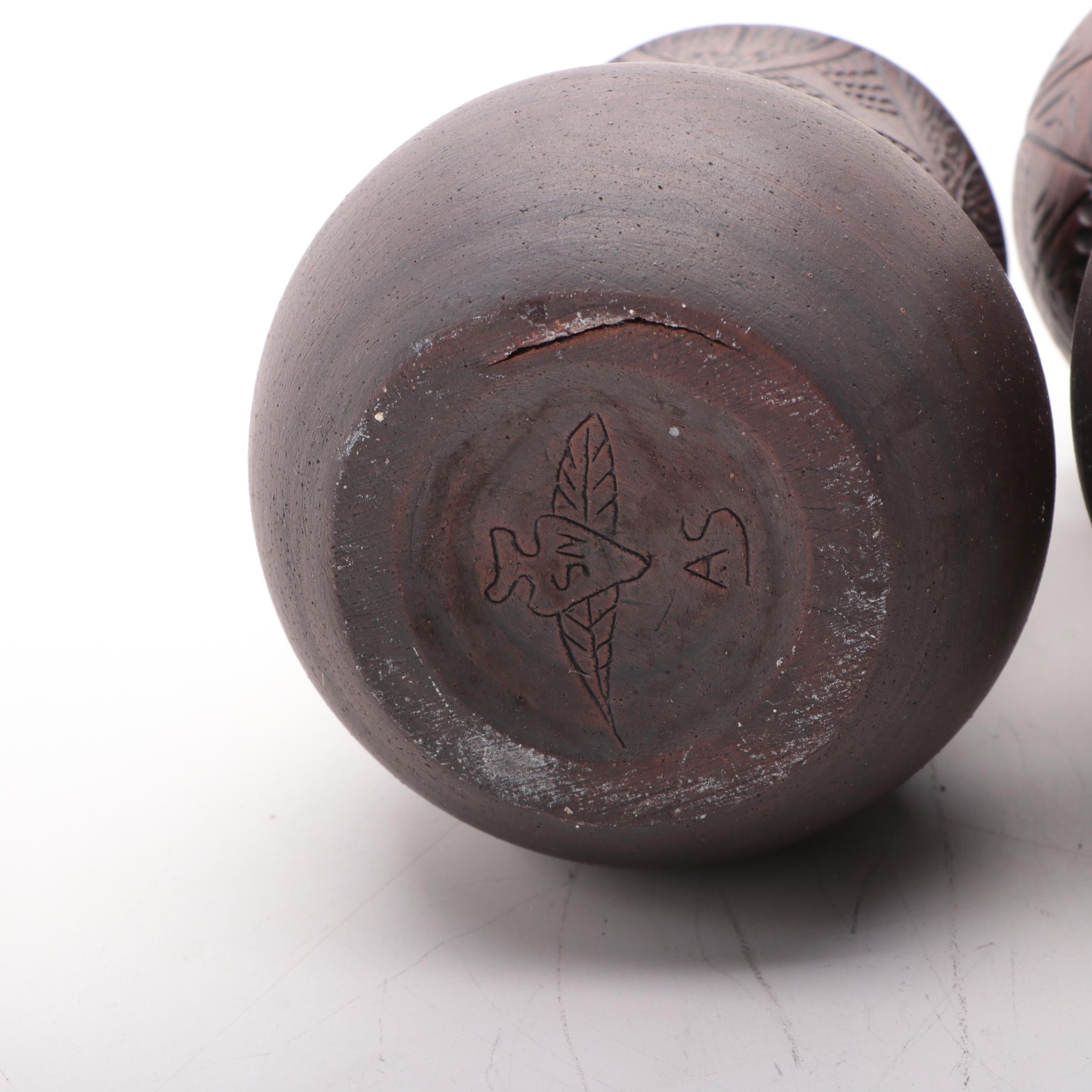 Darlene Smith and Other Six Nations Mohawk Pottery Carved Vases