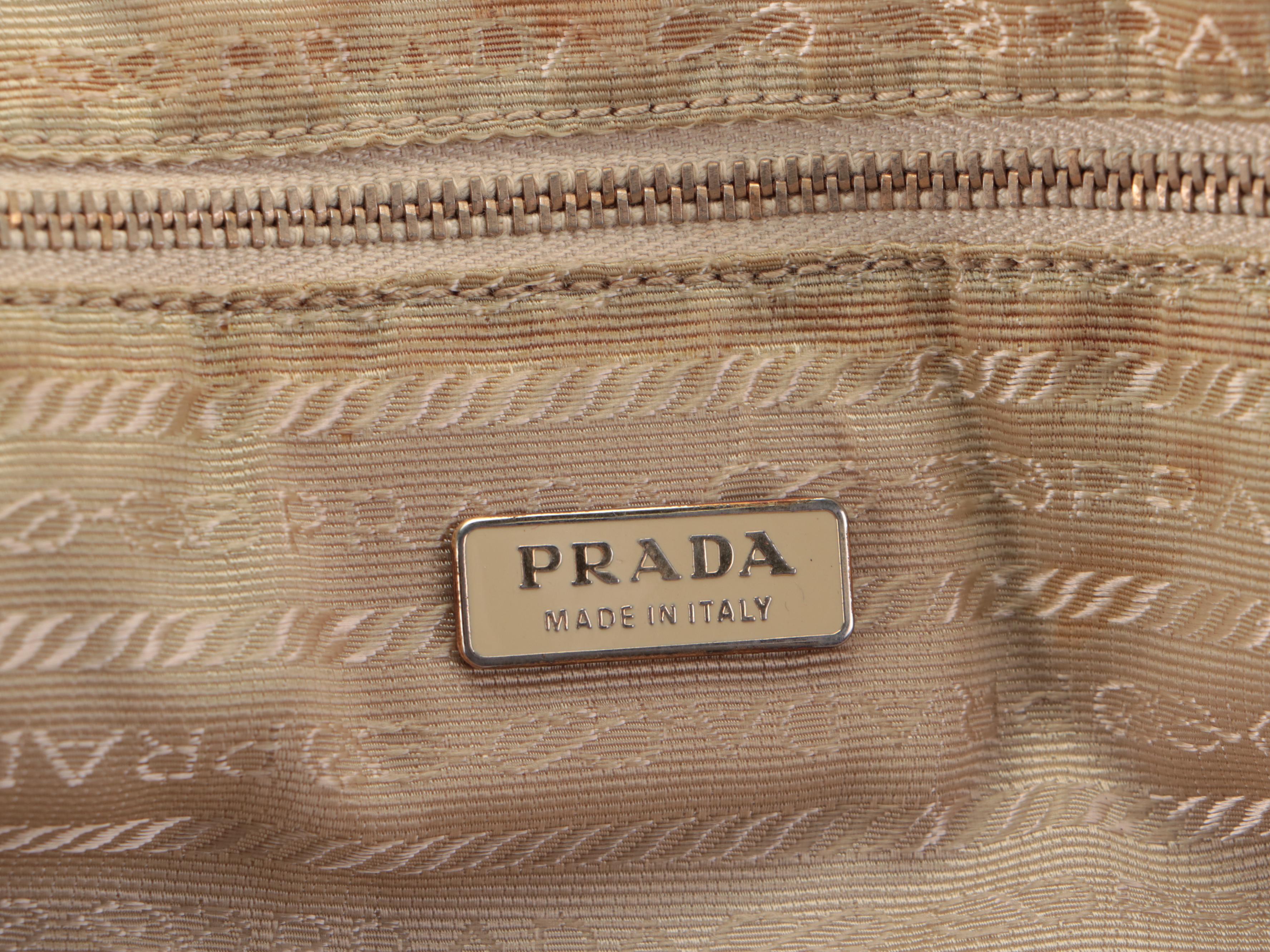 Prada Shoulder Bag in Golden Yellow Nylon Tessuto and Dark Tan Leather
