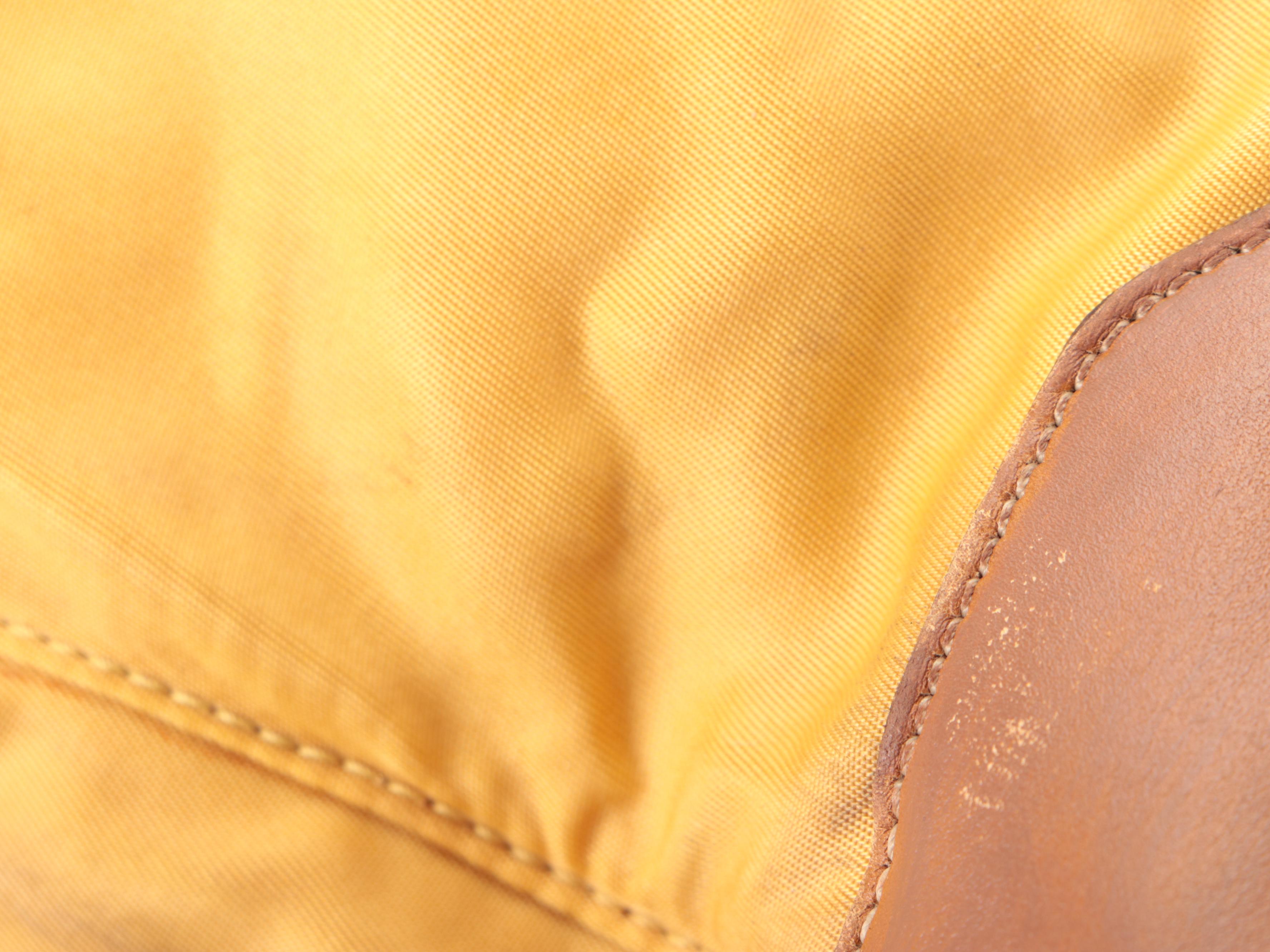 Prada Shoulder Bag in Golden Yellow Nylon Tessuto and Dark Tan Leather