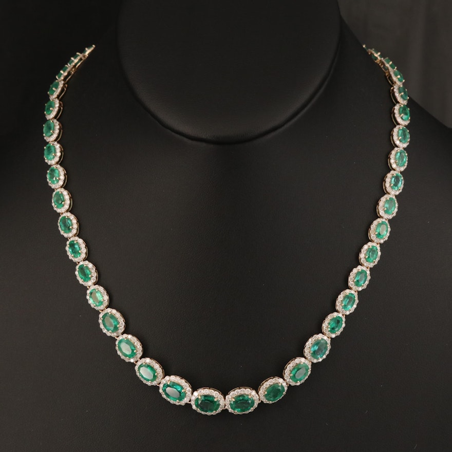14K Emerald and 9.02 CTW Diamond Necklace with 1.22 CT Center