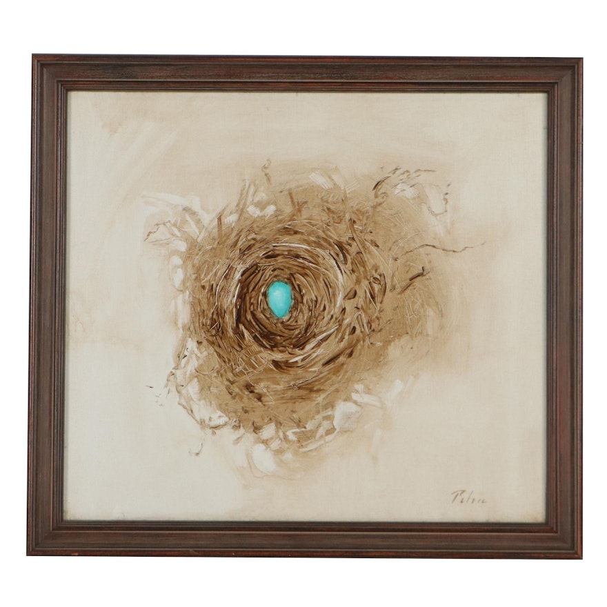 Oil Painting of Robin's Egg in Nest, Circa 2000