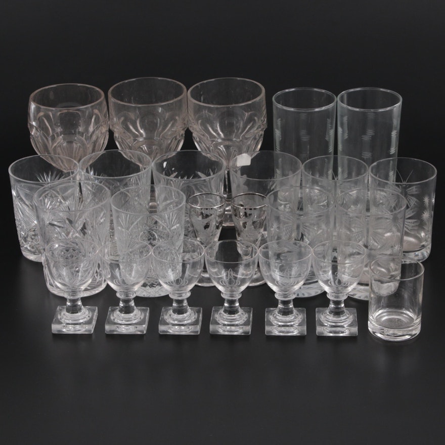 American Brilliant Style Cut Glass Tumblers with Other Goblets and Glasses