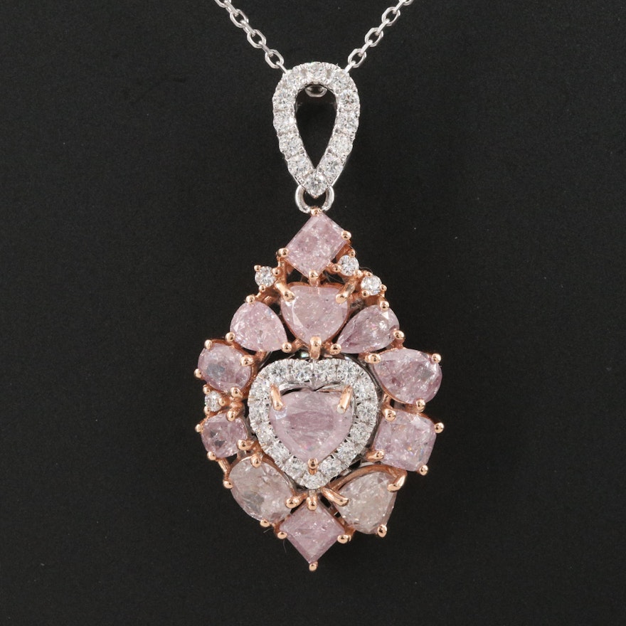 18K 4.59 CTW Diamond Heart Pendant Necklace with GIA Report